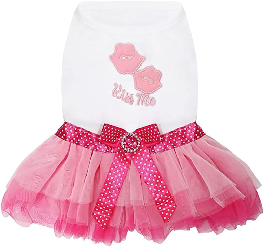 Dog Dress Luxury Puppy Skirt Dog Clothes Princess Dresses Wedding Evening Dress Skirt Red Lips Bowknot Dress for Small Dog Girl (Pink, S) image number 3
