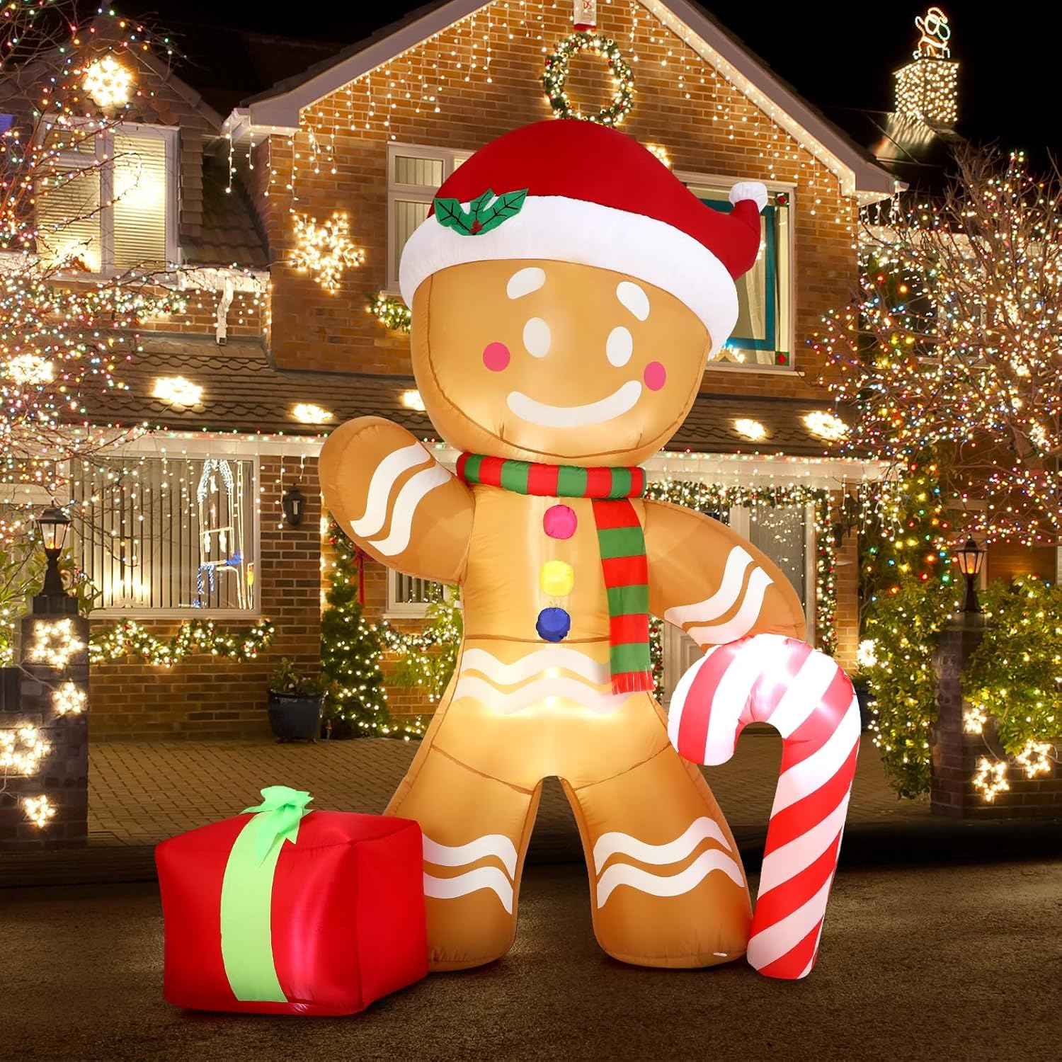 Tinseltown 2.4M Christmas Inflatable Gingerbread Man LED Lights Outdoor Indoor Decoration image number 3