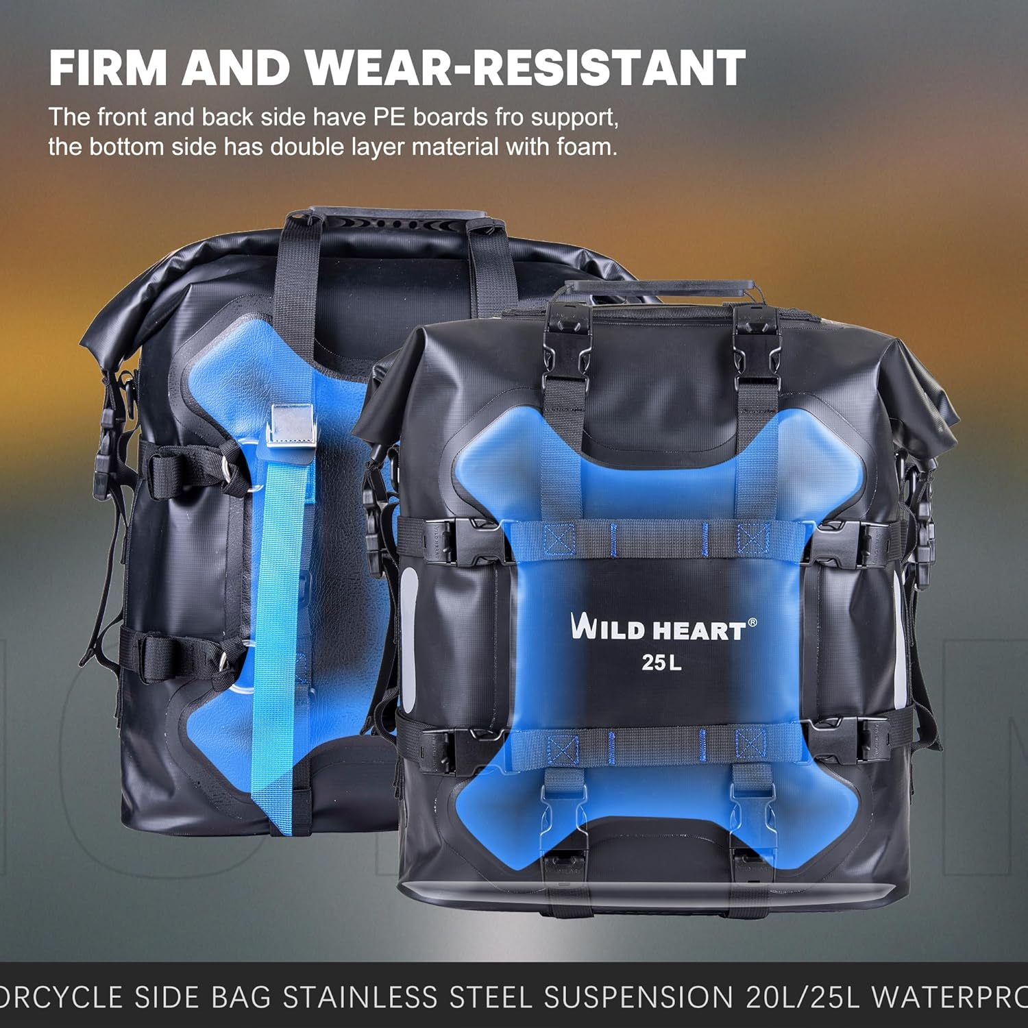 WILD HEART Motorcycle Side Bag Stainless Steel Suspension Waterproof Bag Saddlebags 20L/25L Waterproof Pianner Bag Wear-Resistant General-Purpose Bike Accessories, Black, 25L, Motorcycle Aluminium image number 2