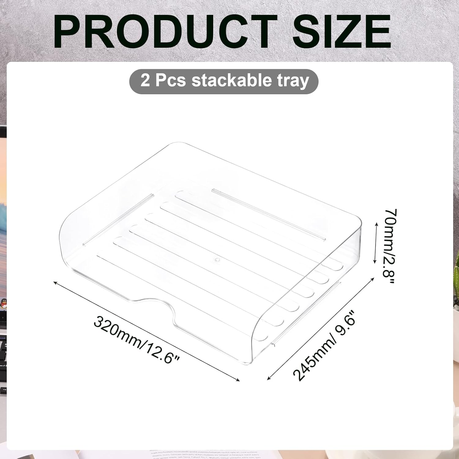 Uxcell 13"X9.8"X2.9" Stackable Letter Tray, 2-Tier Paper Organizer Rectangular Plastic Desk Organizer Accessories File Holder for Office Desk Drawers Paper Storage, Clear image number 5