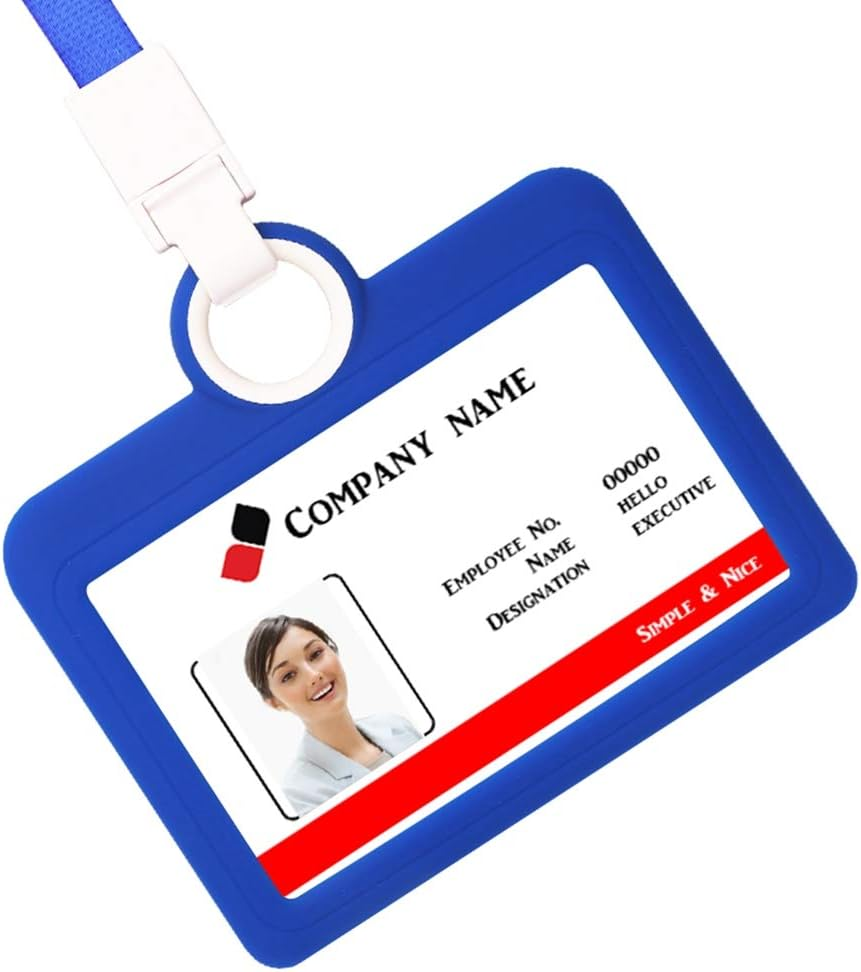 Badge Holder Silicone Horizontal ID Badge Card Holder with Lanyard Neck Strap Heavy Duty ID Card Business Card Offices Supplies image number 4