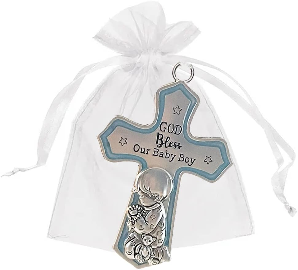 Ganz Ornate Crib Cross Baby Boy Baptism Gifts for Boy, Christening Gifts for Boys, Baptismal Gifts for Boys, Baby Shower Crib Medal Praying Boy, God Bless Our Baby Boy Nursery Wall Cross D&eacute;cor image number 2