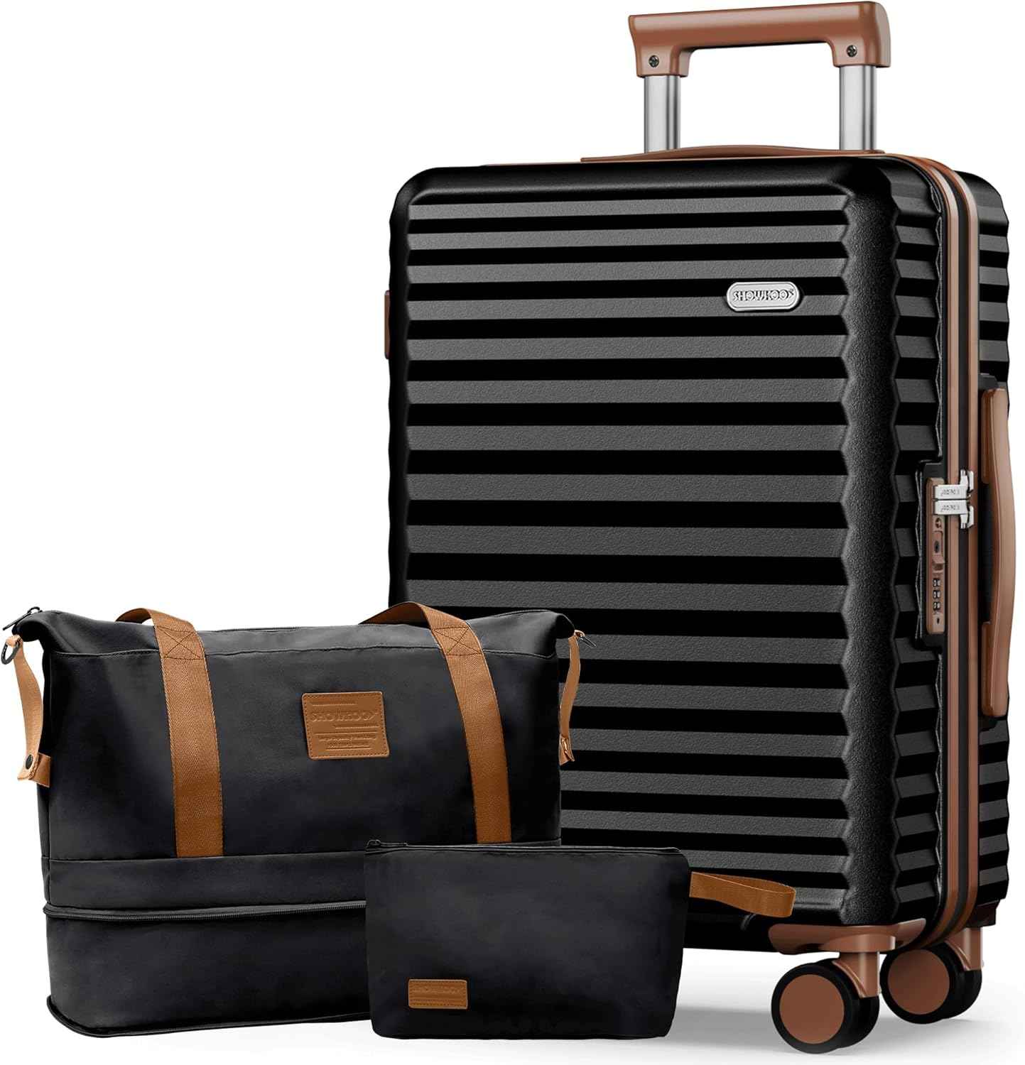 SHOWKOO Luggage Sets 3 Piece Hardside Expandable Suitcase with Double Spinner Wheels TSA Approved Lock, (Green, 5 Piece Set)