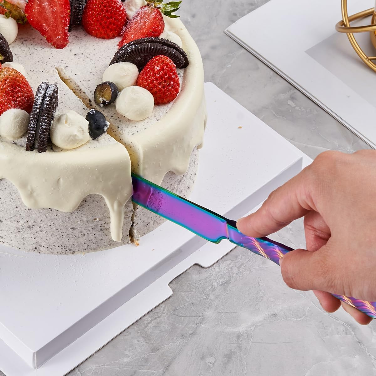 Rainbow Cake Cutting Set, Stainless Steel Cake Knife and Server Set, Cake Pie Cutter Set for Wedding, Birthday, Party image number 2