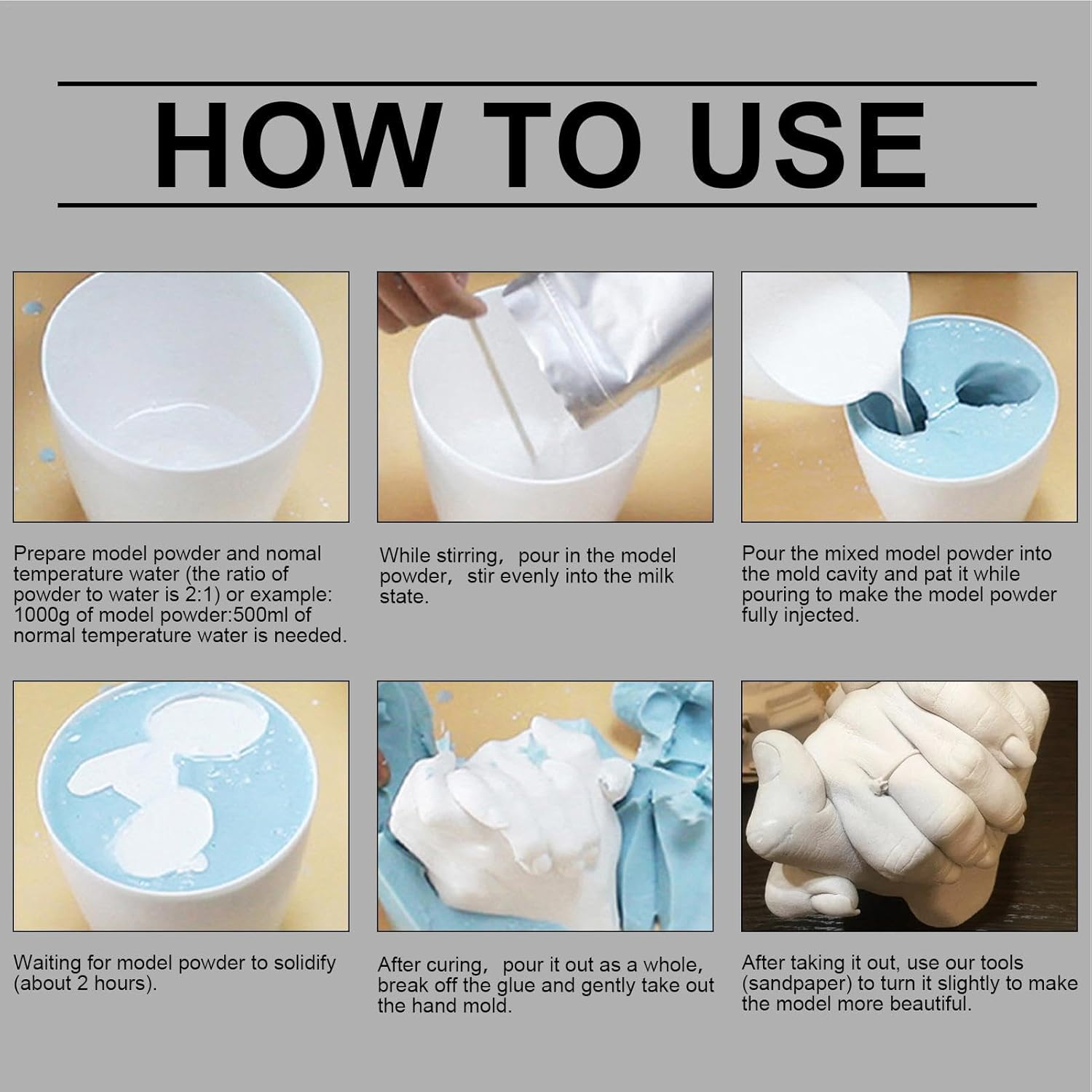 Plaster Hand Mold Casting Kit - Hand Hold Casting Kit - Safe Alginate Molding Powder, Mold-Maker for Hand Sculptures for Couples, Adults, Children, Wedding, Friends