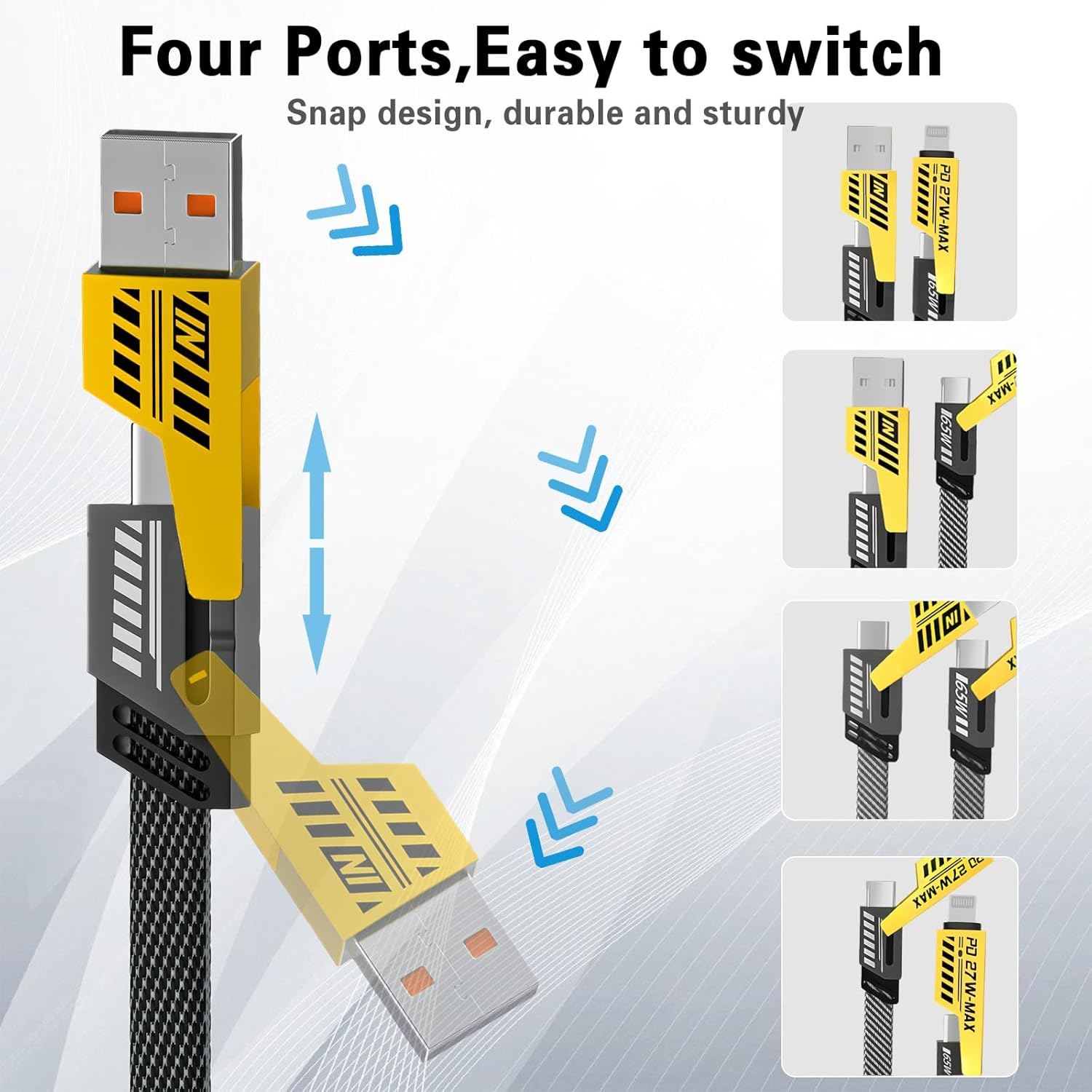 2Pack 4 in 1 Fast Charging Cable, Transferring Data, 2M, Braided Cable 65W, USB C USB a and L, Multiple Charging Cable for Phone/Pad/More image number 6