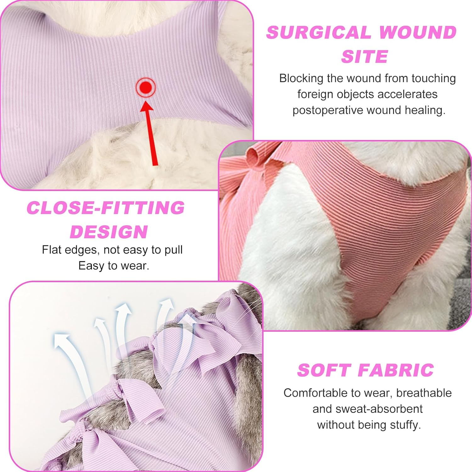 KASESSS 2 Pcs Cat Recovery Suit, Cat Clothes after Surgery, Cat Surgery Recovery Suits, Soft Cat Post Surgery Suit, Cat Onesie anti Licking for Abdominal Wounds Skin Diseases E-Collar Cone Alternative image number 5