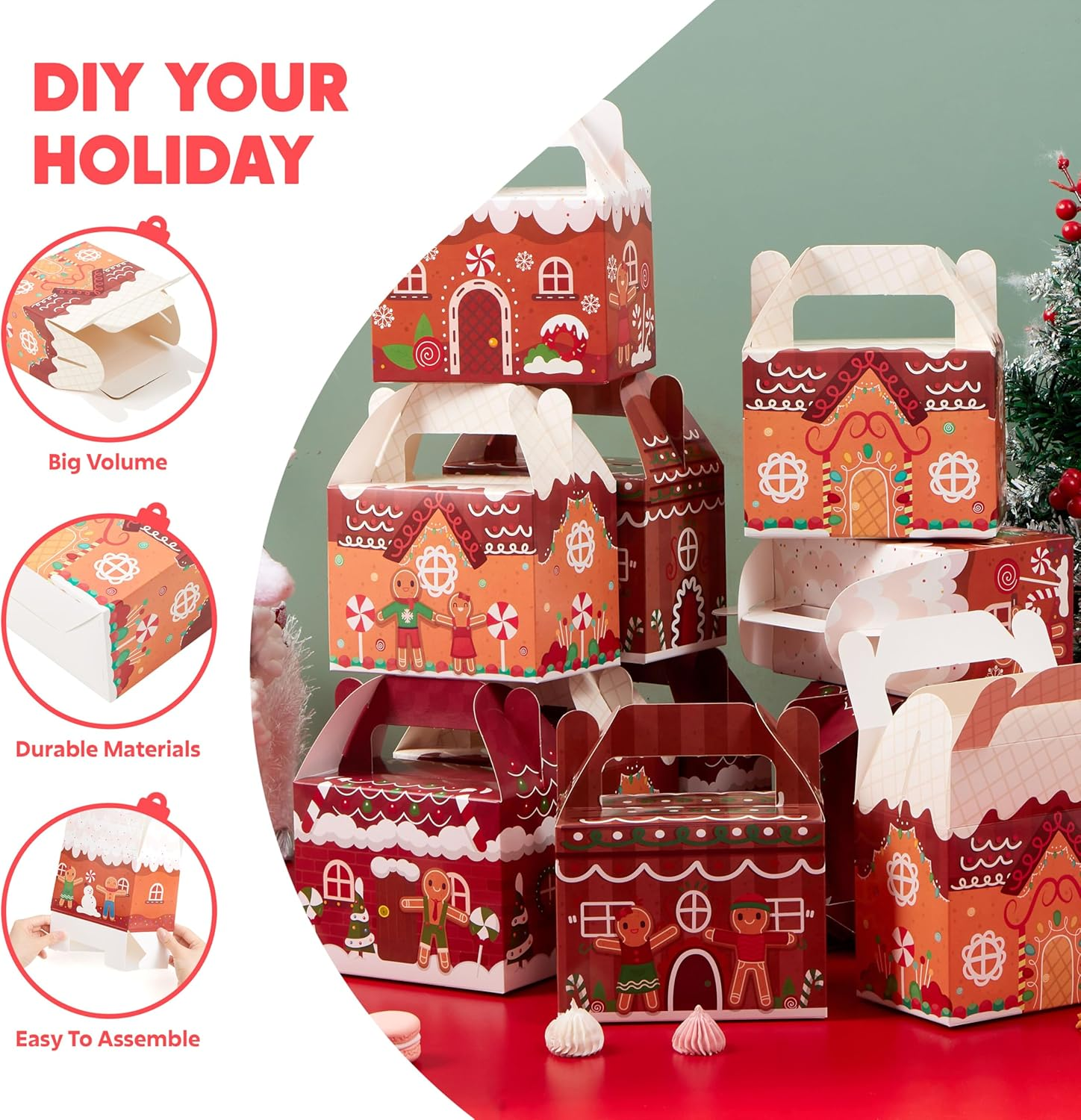 JOYIN 24 PCS Christmas Cookie Boxes, Christmas 3D House Cardboard Treat Boxes for Holiday Xmas Goody Gift, Goodie Paper Boxes, School Classroom Party Favor Supplies, Candy Treat image number 5