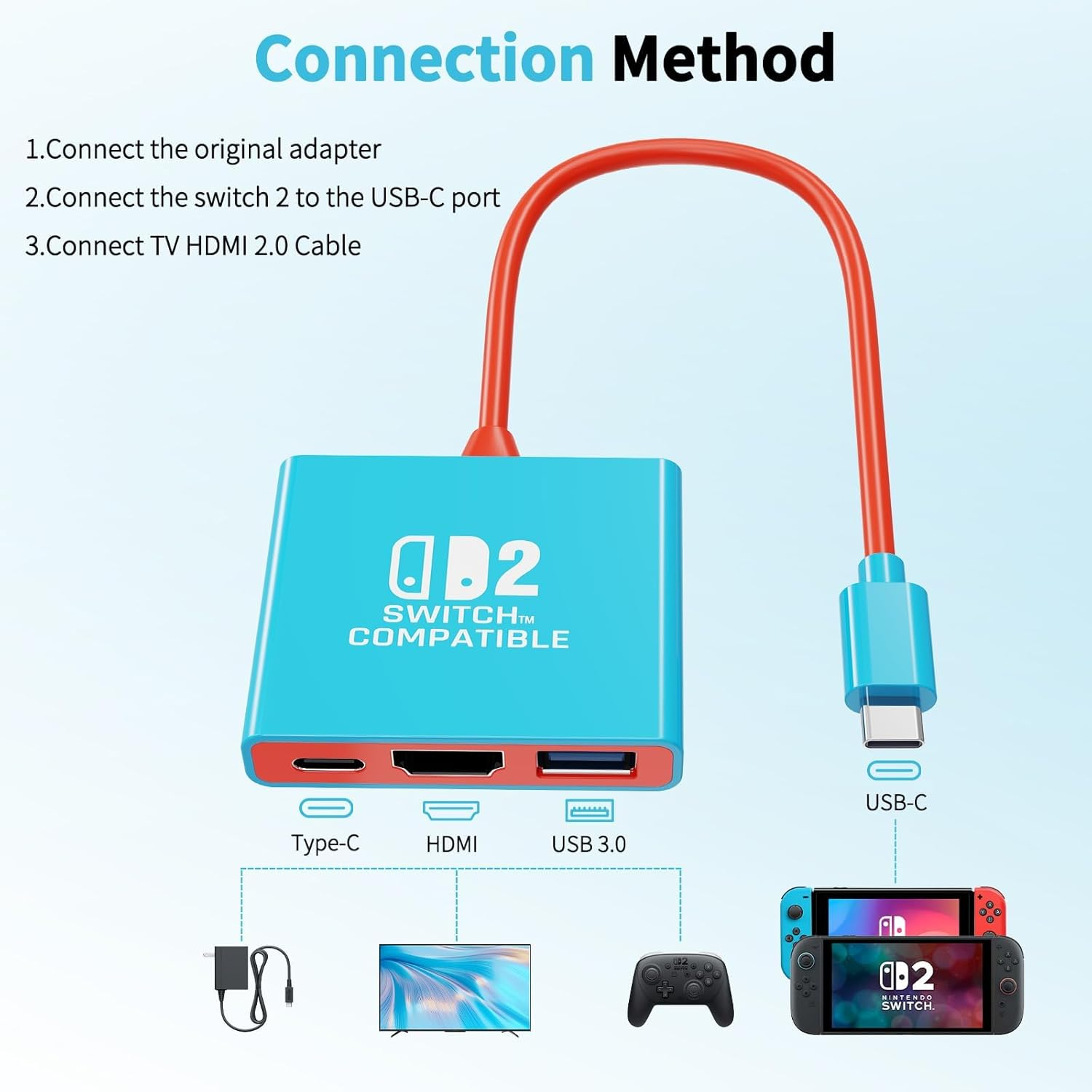 Docking Station Compatible with Nintendo Switch 2, Replacement for Nintendo Switch 2 Dock,Portable Travel Docking Station with HDMI2.0/PD 100W/USB3.0 Port,Support 4K/60HZ Switch 2 TV Mode image number 5