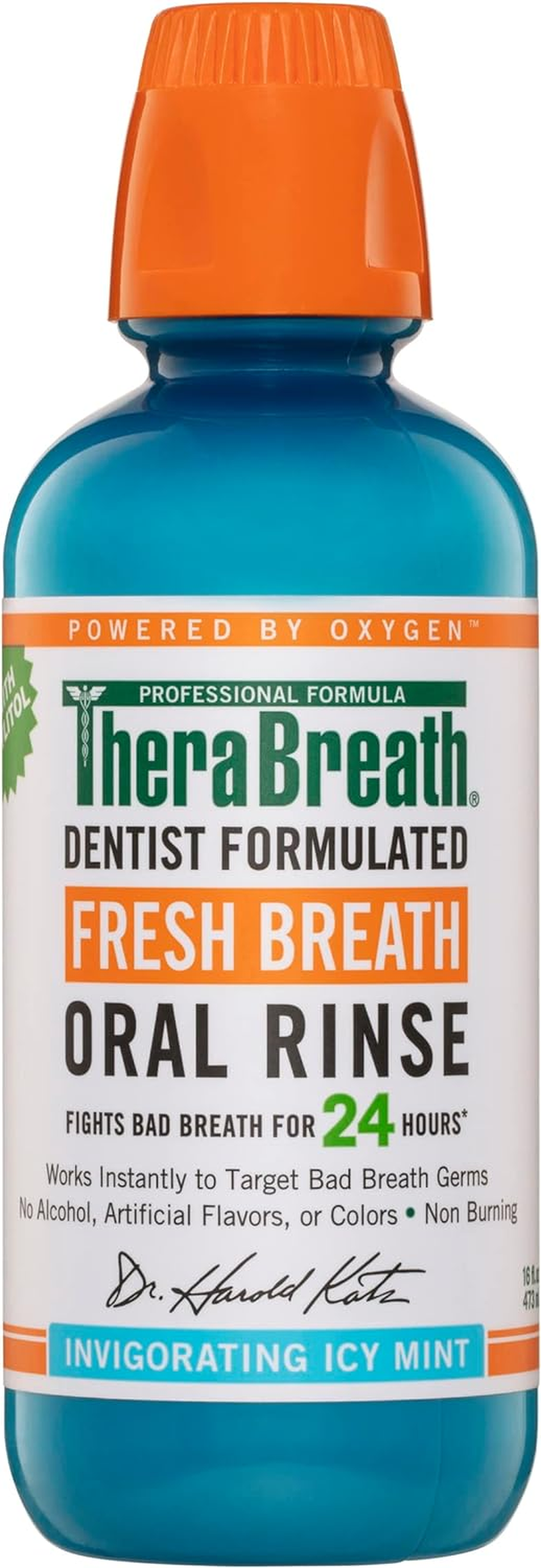 Therabreath Oral Rinse Mouthwash - Fights Bad Breath - Dentist Formulated - Alcohol-Free - Oral Hygiene Products - Dental Care - Icy Mint Flavour - 473Ml image number 1