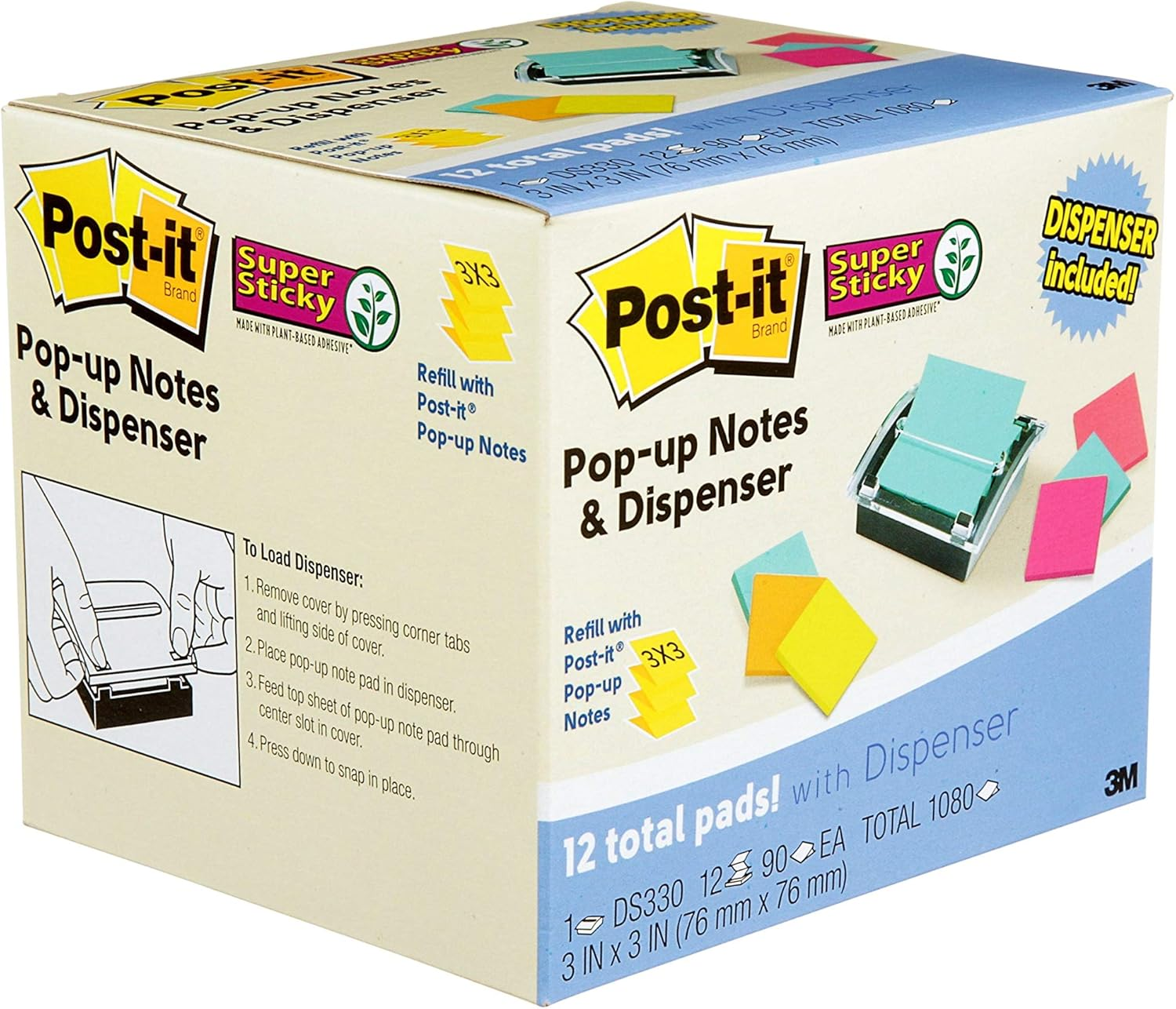 Post-It Pop-Up Notes Value Pack with Dispenser, Brights, 12 Pads per Pack, (DS330-SSVA) image number 4