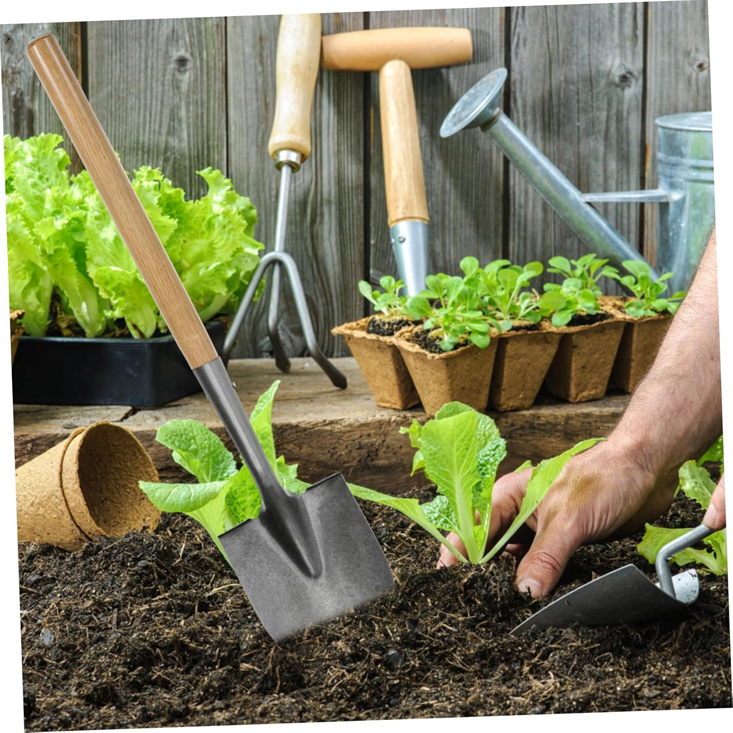 BUGUUYO Heavy Duty Thickened Solid Wood Shovel Handle Agricultural Farm Tool Replacement Handle 38Cm Hardwood for Gardening and Lawn Care