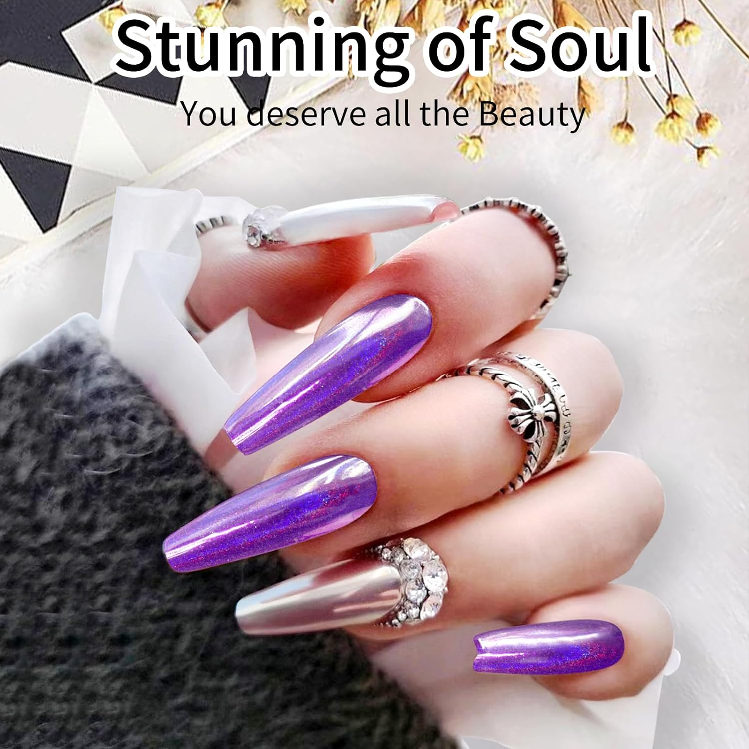 U-Shinein Glitter Nail Powders, Noble Purple Powder for Nails Aurora Iridescent Pearlescent Manicure Art Decoration Glitter Premium Salon Nail Glitter Manicure Pigments for Nail Art 2.6G - Noble Purple image number 4