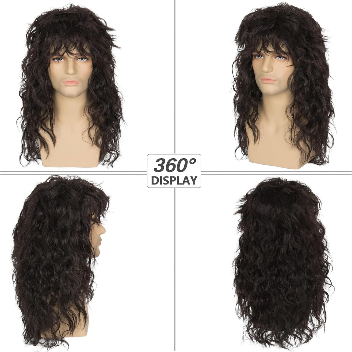 XILIYAI Men&rsquo;S Women 80S Rockstar Style Long Brown Curly Punk Rock Hair Wig Glam Rock-Rocker Wig Perfect for Halloween, Cosplay, DIY Themed Costume Party(Brown) image number 3