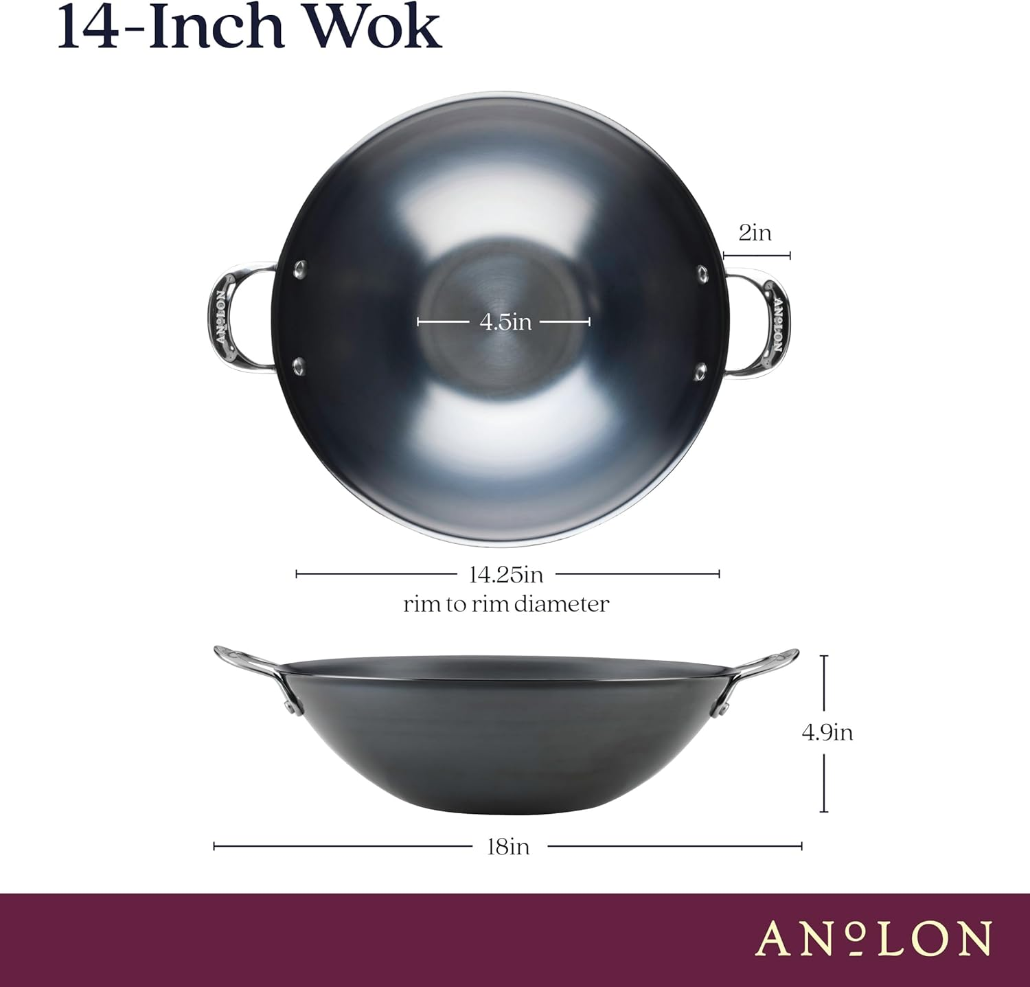 Anolon N2 Carbon Steel Wok 36Cm, Nonstick Open Wok for Stir Fry, Induction Compatible, Lightweight, Rust Resistant, Oven Safe to 400 C, High Heat Cookware, Black image number 4