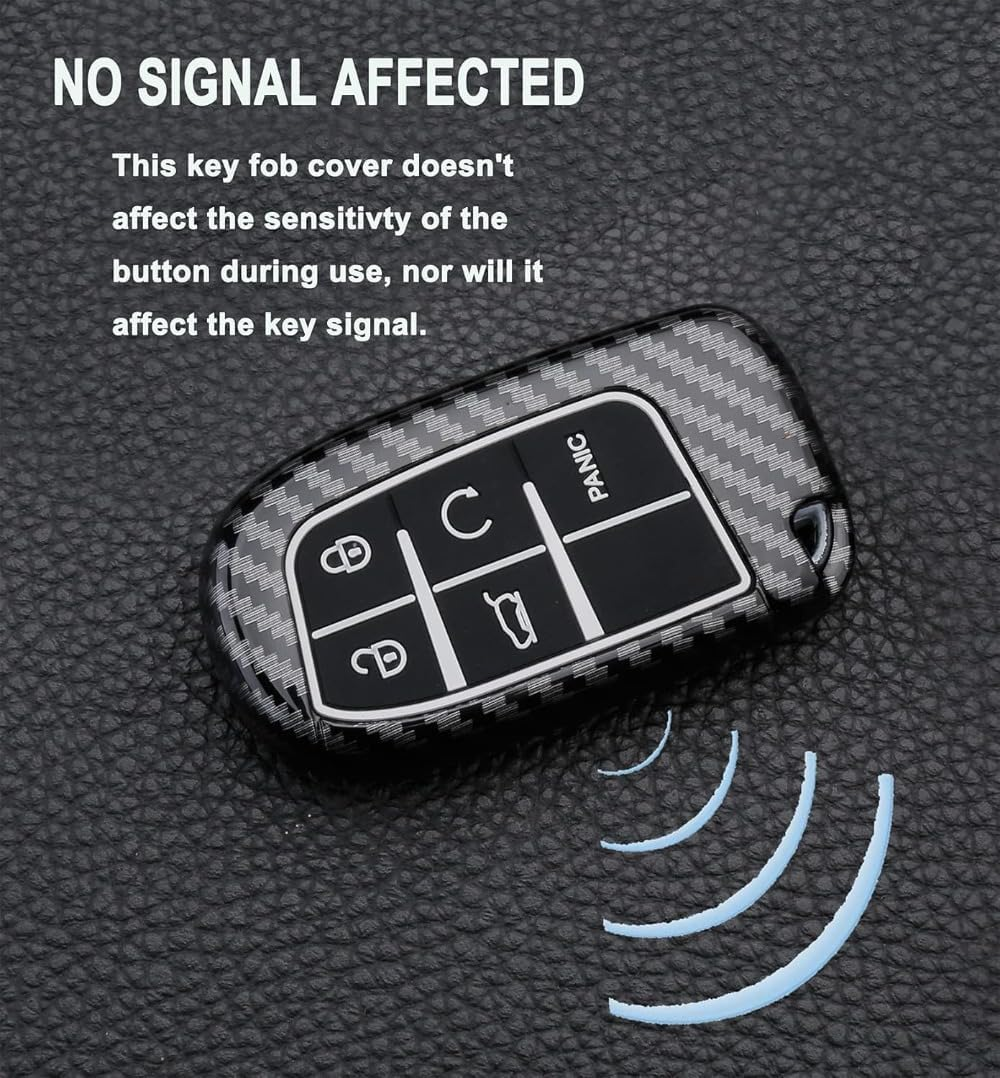 5 Buttons Carbon Fiber Style Key Fob Cover Case Fit for Jeep Grand Cherokee Renegade Chrysler 200 300 Dodge RAM Durango Charger Challenger Journey Dart Fiat Keyless Entry Remote Case Holder (Black) - Blue image number 4