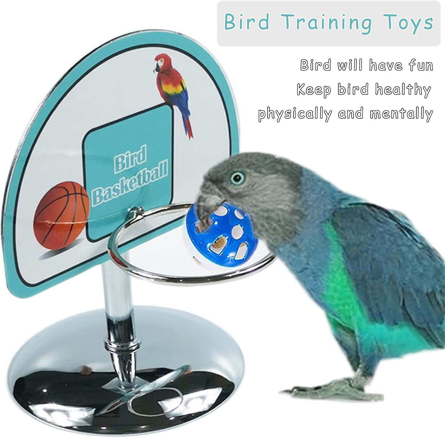 Wishesmar Metal Parrot Toys Set Parrot Training Toy Bird Educational Interactive Intelligence Toy Including Basketball Stacking Toy for Budgies Cockatiel Parakeet image number 4