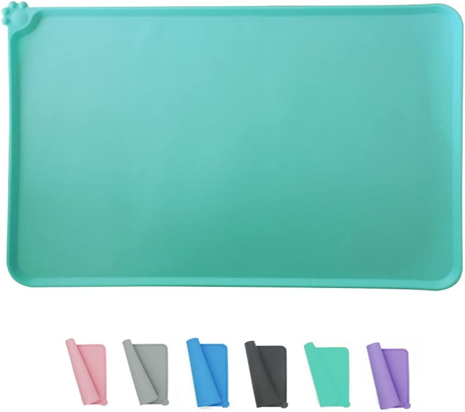Love Dream Silicone Pet Feeding Mat, Waterproof Dog Cat Bowl Mat, Raised Edges to Prevent Spills, Easy Clean Nonslip Dogs and Cats Placemat Tray to Stop Food and Water Bowl Messes on Floor (Green)