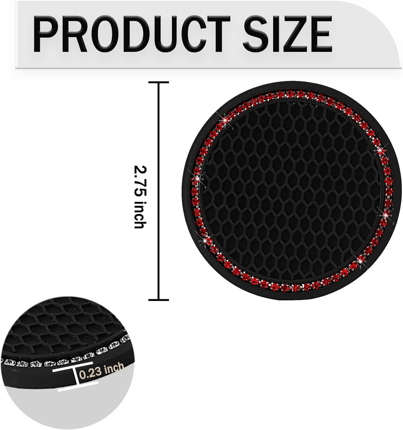 Gseigvee 2 Pack Bling Car Coasters for Cup Holders, Auto Universal Cup Holder Insert Coaster anti Slip Crystal Vehicle Interior Accessories Cup Mats for Women and Girls Red - Red image number 3