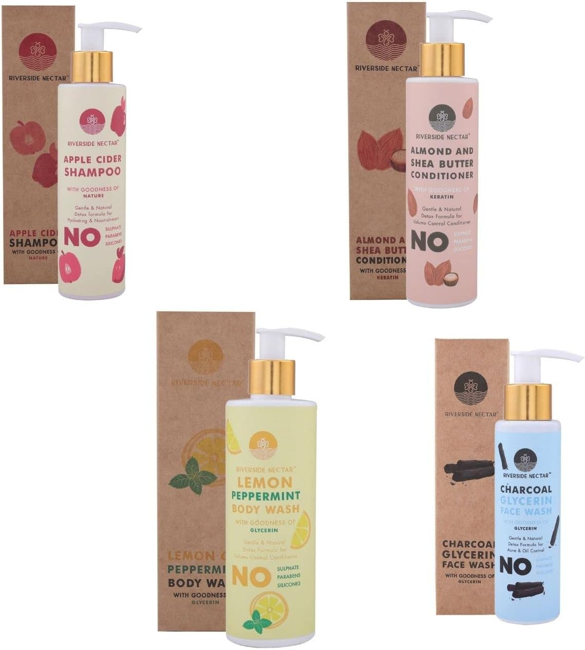 Riverside Nectar Combo of 4 Apple Cider Shampoo Lemon Peppermint Body Wash Shea Butter Keratin Conditioner and Charcoal Glycerin Face Wash for Sweat and Control Skin and anti Dandruff Hair Perfect image number 6