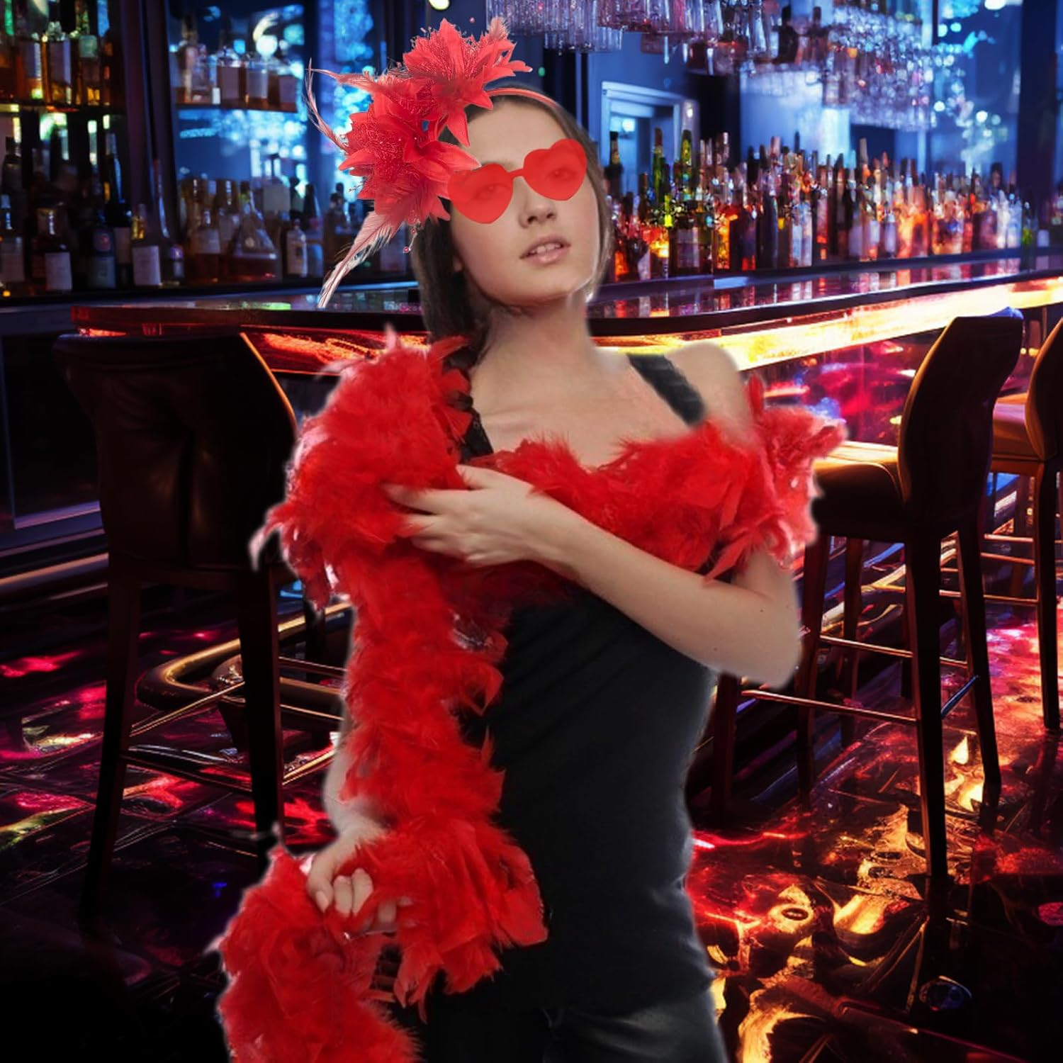 PMELCXD Women'S Feather and Carnival Headband &ndash; Women'S Hair Accessories and Dress Years with Red Headband, Accessories Years Woman Carnival Style image number 4