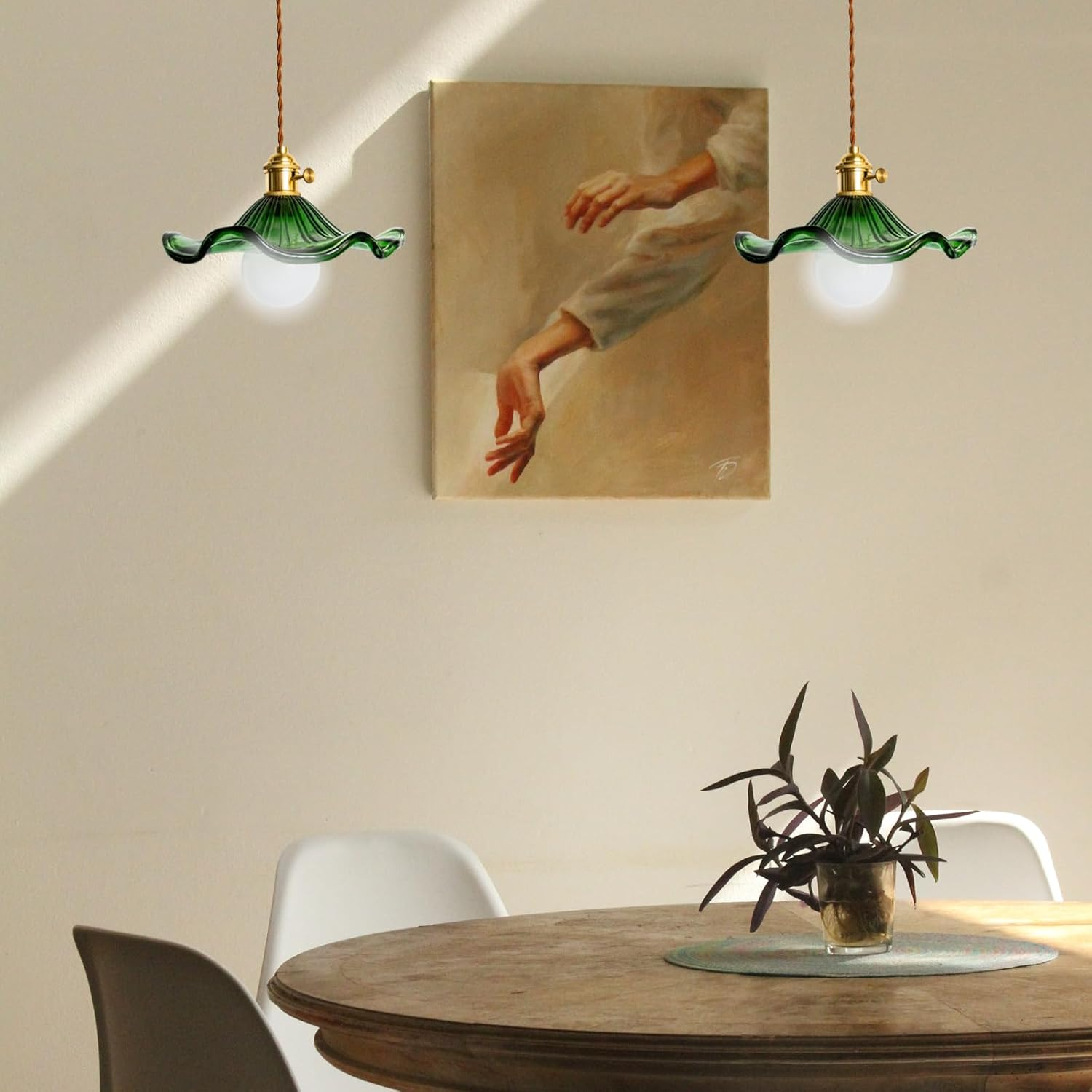 Green Modern Pendant Light Glass Pendant Lamp Shade E27 Pendant Ceiling Lights Bulb Industrial Ceiling Light Pendant Lights for Dining Table Dining Room Living Room Cafe (Green) - Transparent image number 7