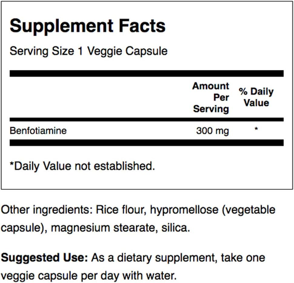 Swanson Maximum-Potency Benfotiamine 300 Milligrams 60 Veg Capsules image number 1