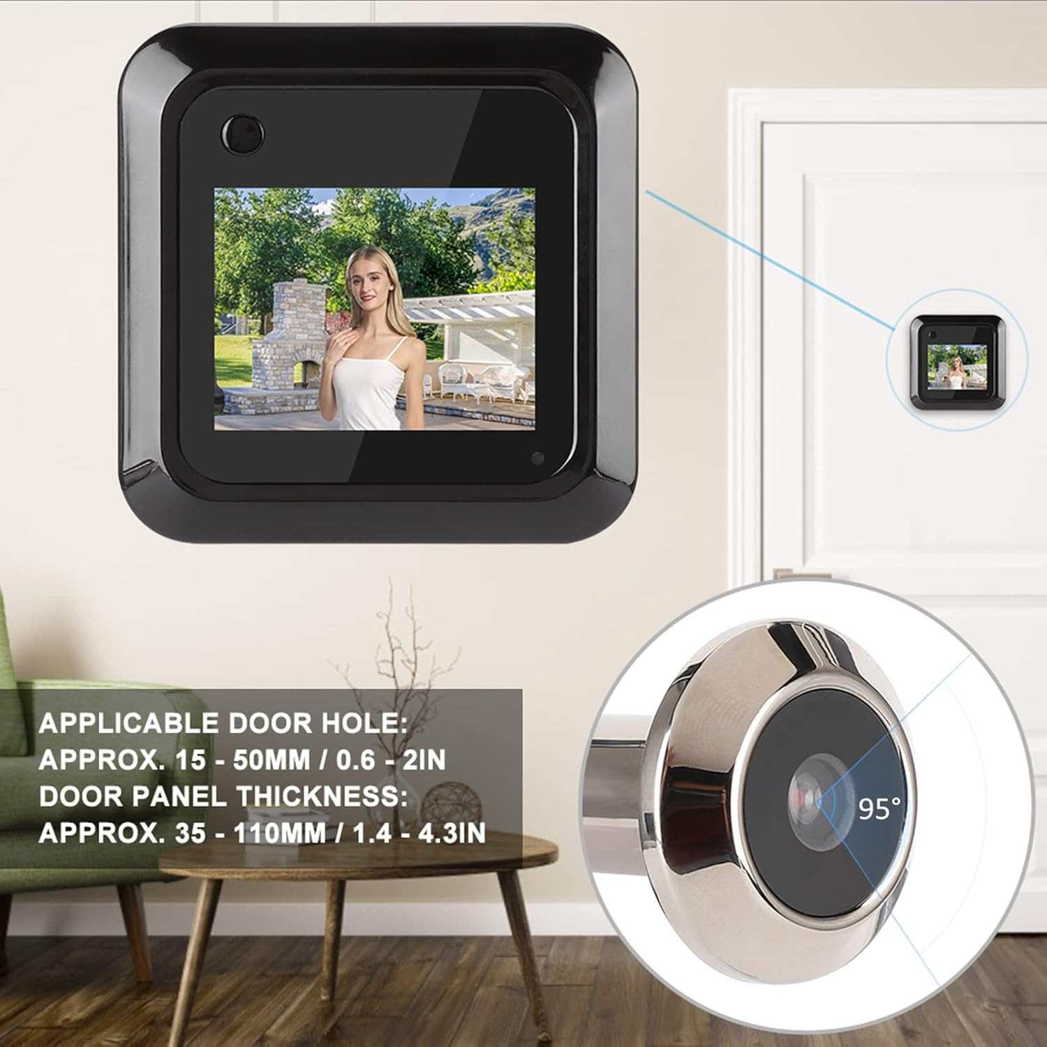 2.4In Digital Door Viewer,Electronic Peephole Doorbell with 0.3MP 95&deg; Wide Angle Camera,Security Digital Door Eye Viewer