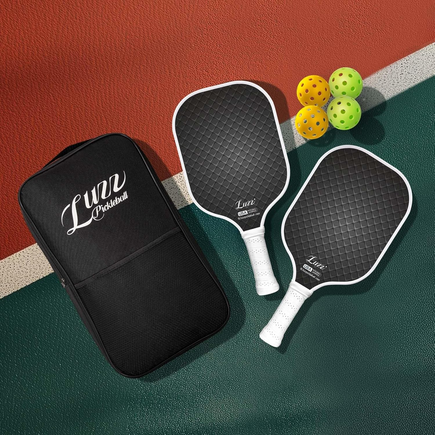 Luzz Pickleball Paddle Set of 2, USAPA T700 Carbon Fiber Pickleball Paddles Set Includes 4 Pickleballs &1 Bag,Lightweight 2 Pack Pickle Ball Paddles,Sandblasted Surface image number 6