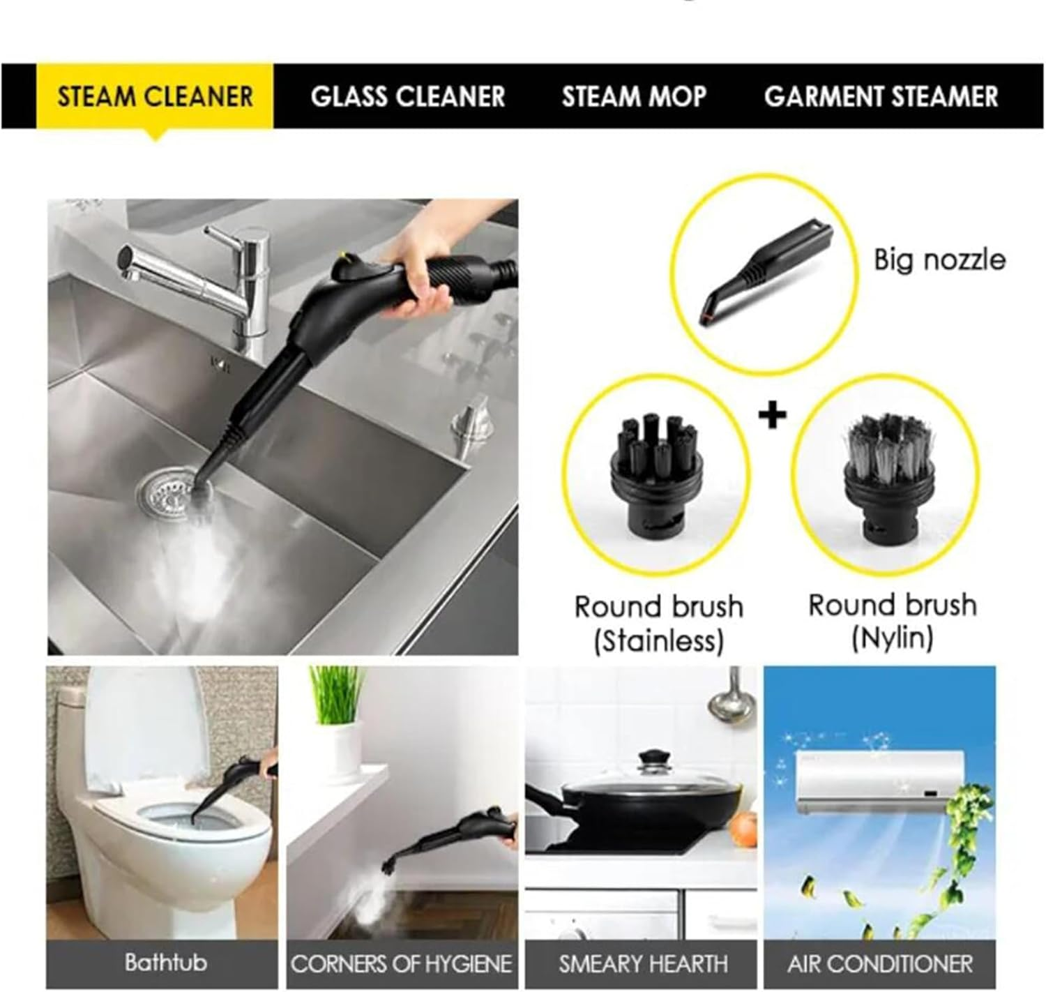 EHOME 1.8L Steam Cleaner Mop 18-In-1 Igh Pressure Carpet Floor Window Steamer Handheld Home Cleaning Yellow image number 2