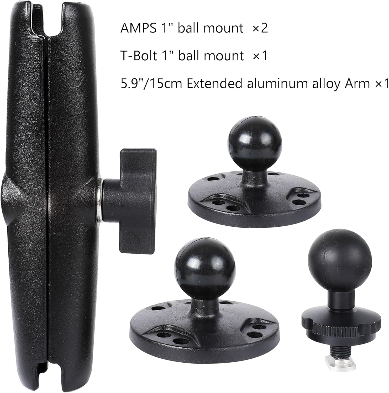 Aluminum 1" Double Ball Mount with Two AMPS round Plates，5.9" Extended Aluminum Alloy Arm，Fish Finder/Gps Mount & T-Bolt for Backup Camera Monitor， Compatible with RAM, Garmin Striker 4 image number 2