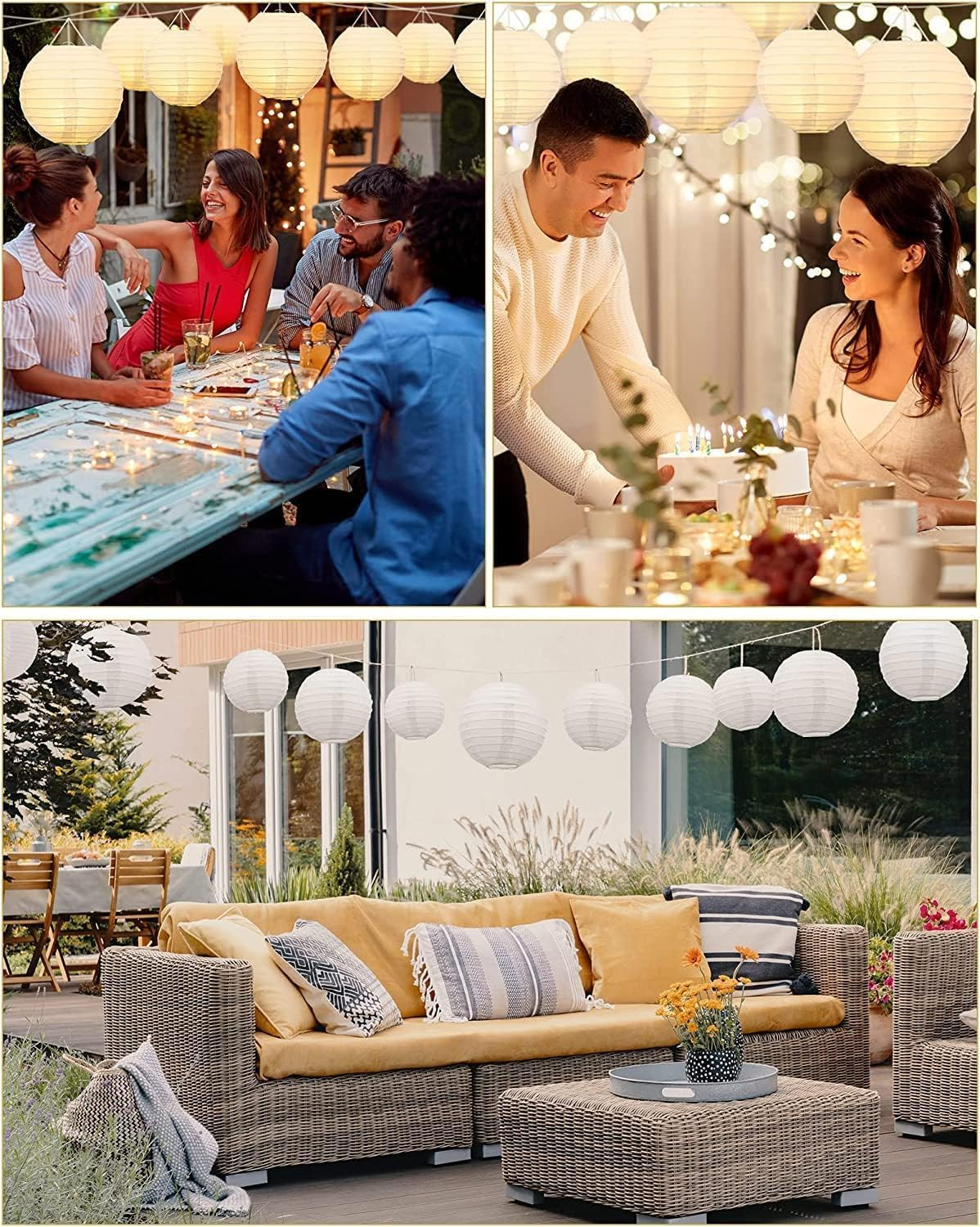 20Pcs White Paper Lanterns, 6" 8" 10" 12" round White Paper Lantern Decorations with Hanging Line for Weddings Decoration, Indoor and Garden Party Decoration image number 3