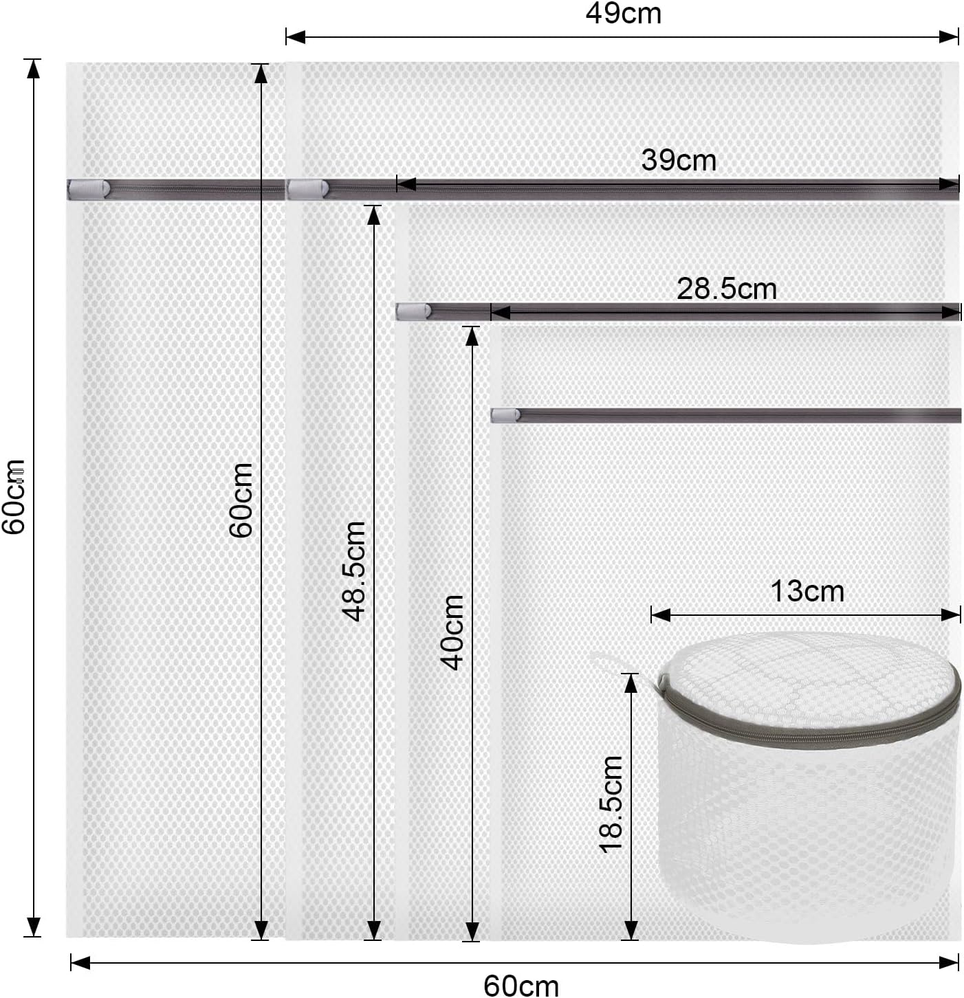 DAWNTREES 11-Piece Mesh Laundry Bags Set, Polyester, Zipper Closure, Multiple Sizes for Clothing, Delicates, Underwear, Bra, Lingerie, Travel Storage image number 6