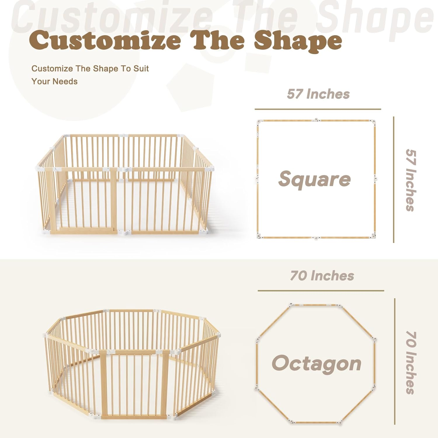 Folding Wooden Baby Playpen, Large Size Adjustable Baby Playard for Babies and Toddlers with Safety Gate, Play Fence for Indoor or Outdoor image number 1