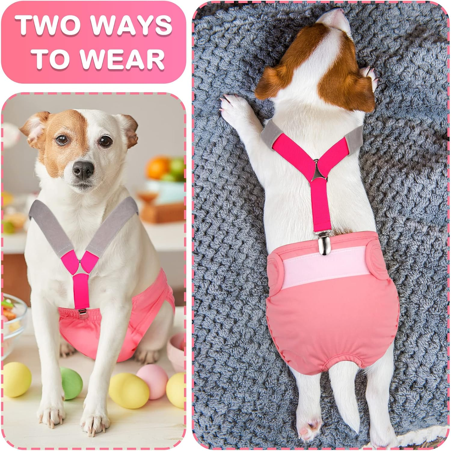 Saintrygo 2 Pieces Dog Diaper Suspenders Belly Bands Canine Harness Keep Diaper on Your Dog for Small Medium and Large Dogs (Black, Pink, Medium) image number 2