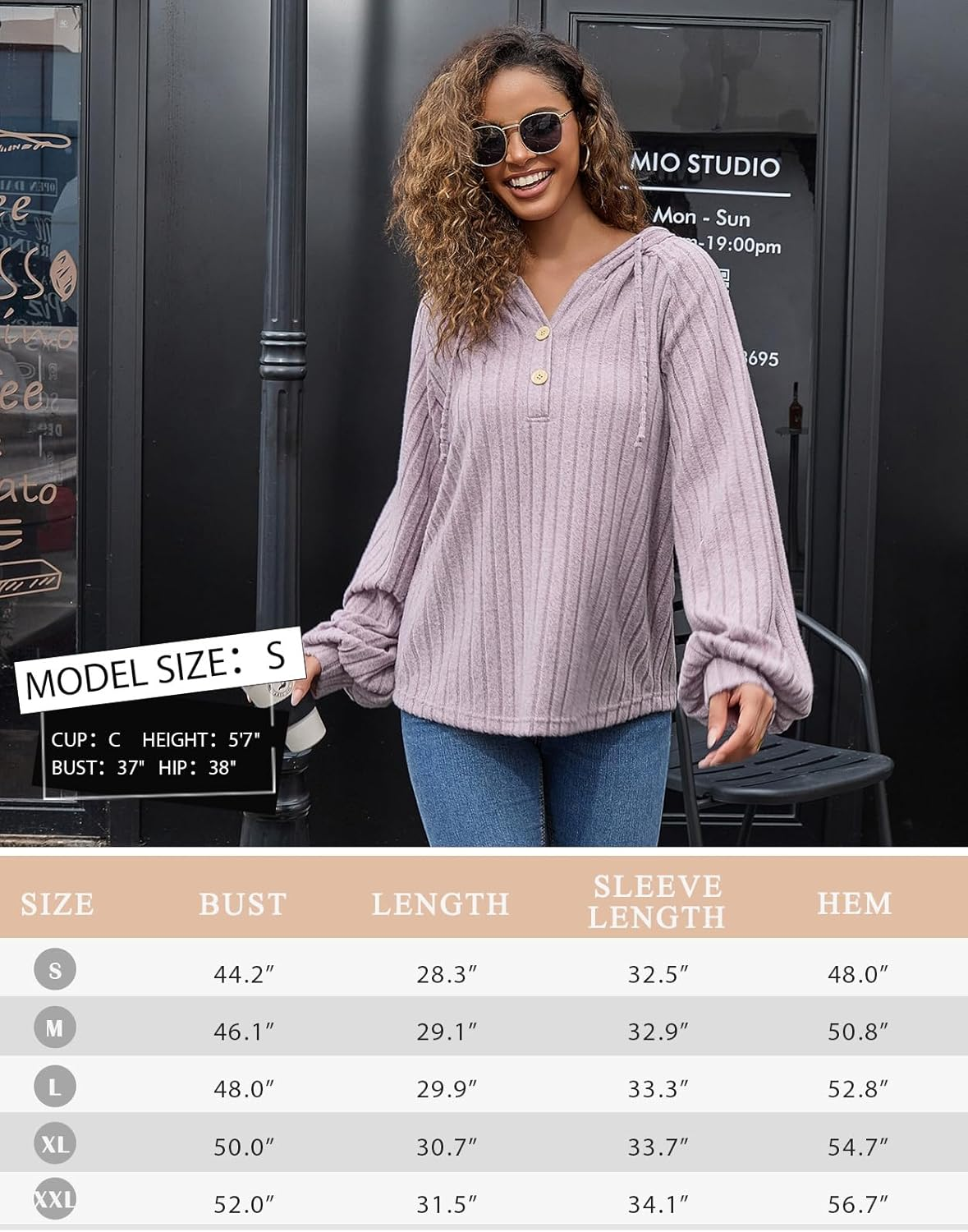 Maternity Oversized Sweatshirts for Women Long Sleeve Rib Knit Button Hoodies Loose Pullover Tops image number 2