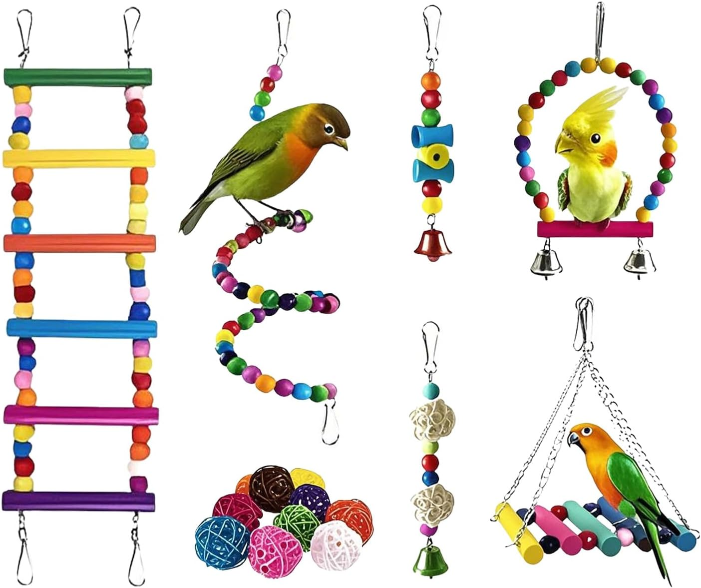 16 Piece Bird Toys for Parrots Colorful Chewing Foraging Toys for Small Birds Parakeet Canaries Natural Chew Interactive Play Great for Health and Enrichment image number 1