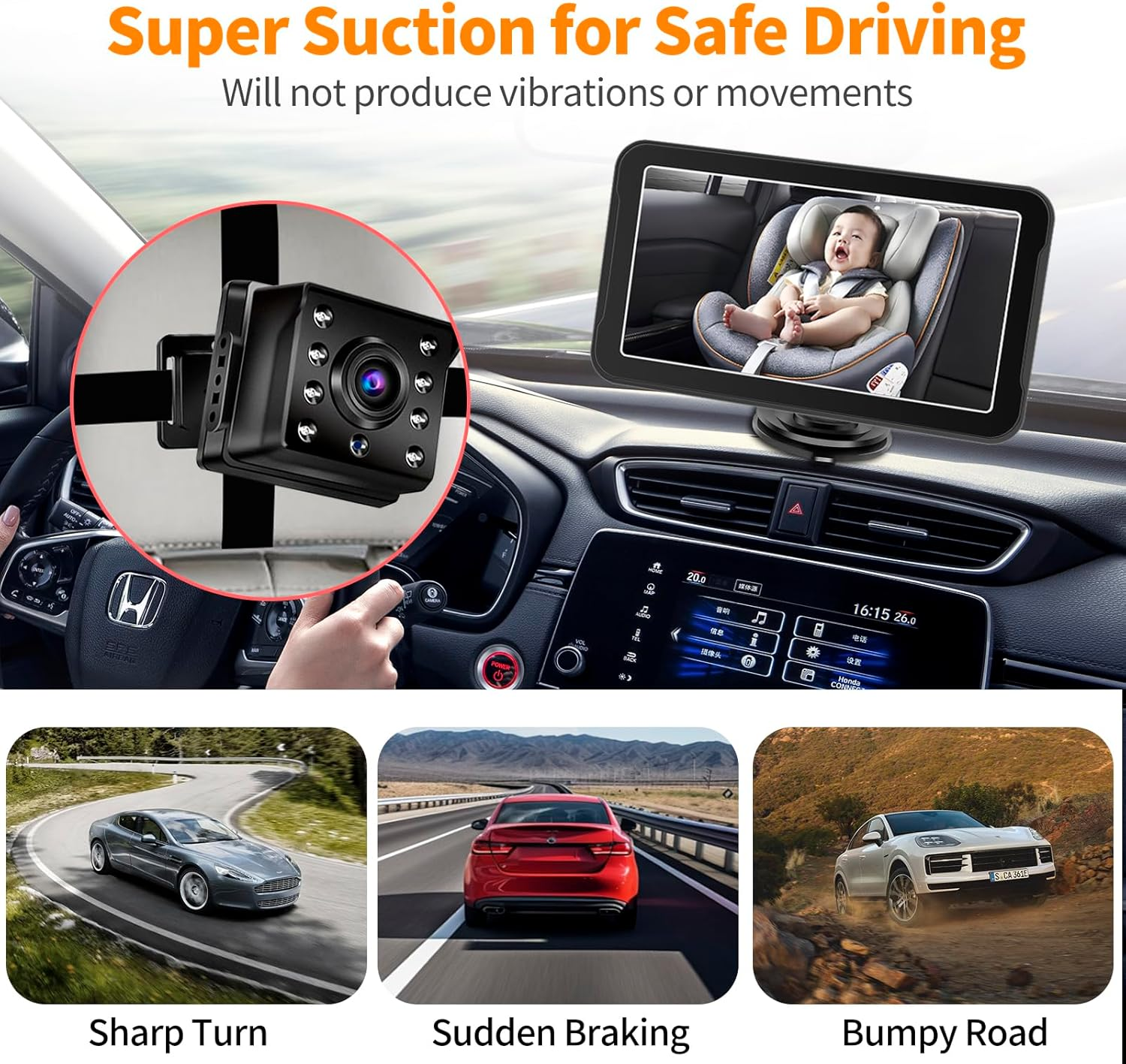 Omebel 7" Baby Car Mirror Monitor with 4K HD Camera, 360&deg; Rotation, Night Vision, Rear-Facing, Easy 5-Min Installation, for Infant Safety image number 1