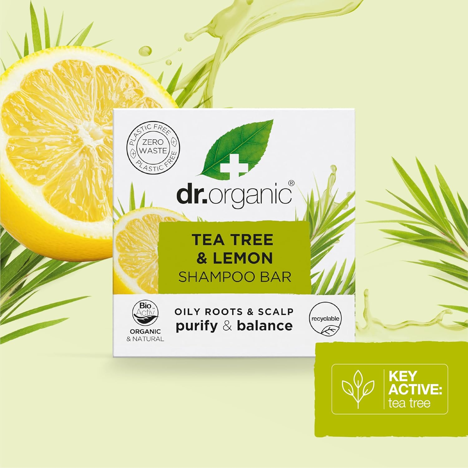 Dr Organic Tea Tree & Lemon Shampoo Bar, Purifying, Oily Roots & Scalps, NEW, Plastic Free, Natural, Vegan, Cruelty-Free, Paraben & Sls-Free, Organic, 75G image number 3