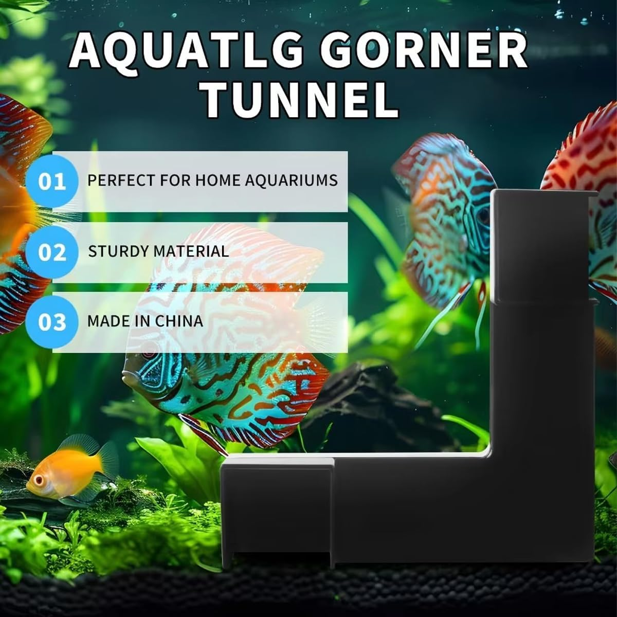 AIMALL Fish Tank Aquarium Underground Tunnel Decoration, 4.92-Inch Black Corner Fit Habitat Enhancer for Fresh and Saltwater Tanks image number 6