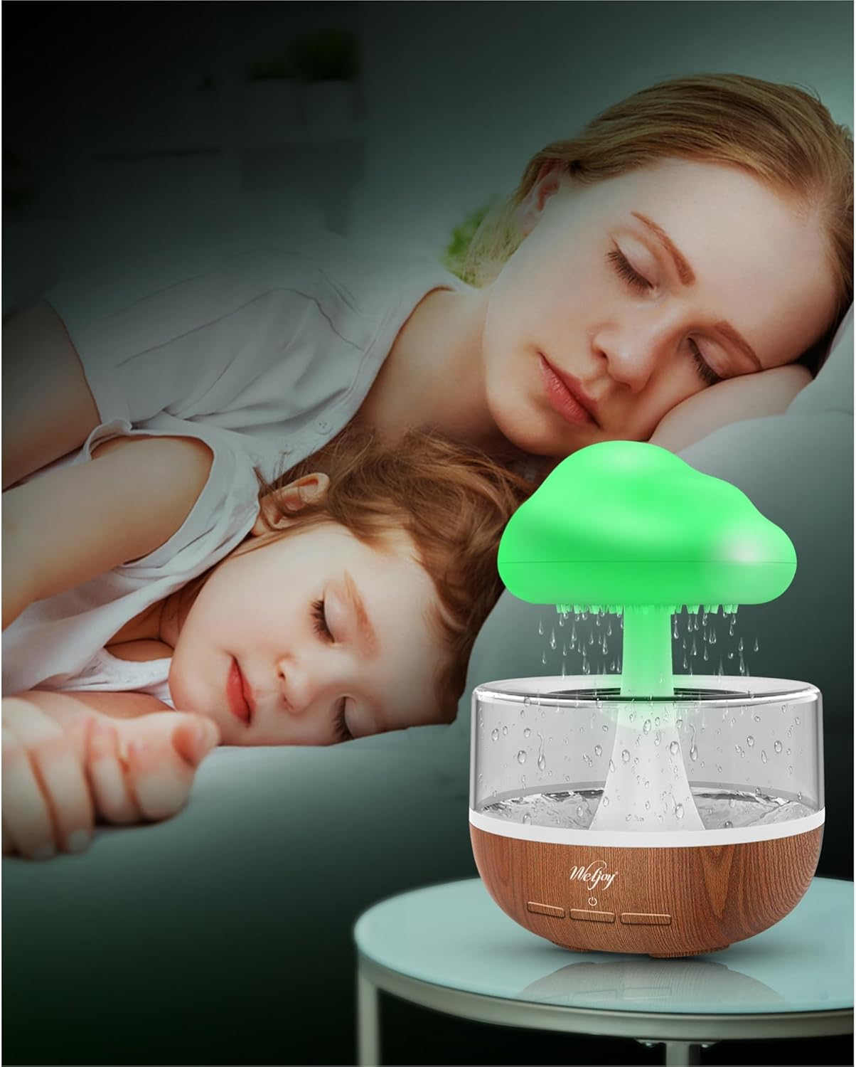 Weljoy Zen Raining Cloud Night Light Aromatherapy Essential Oil Diffuser Micro Humidifier Desk Fountain Bedside Sleeping Relaxing Mood Water Drop Sound (Light Wood Pattern) - Light Wood Pattern image number 4