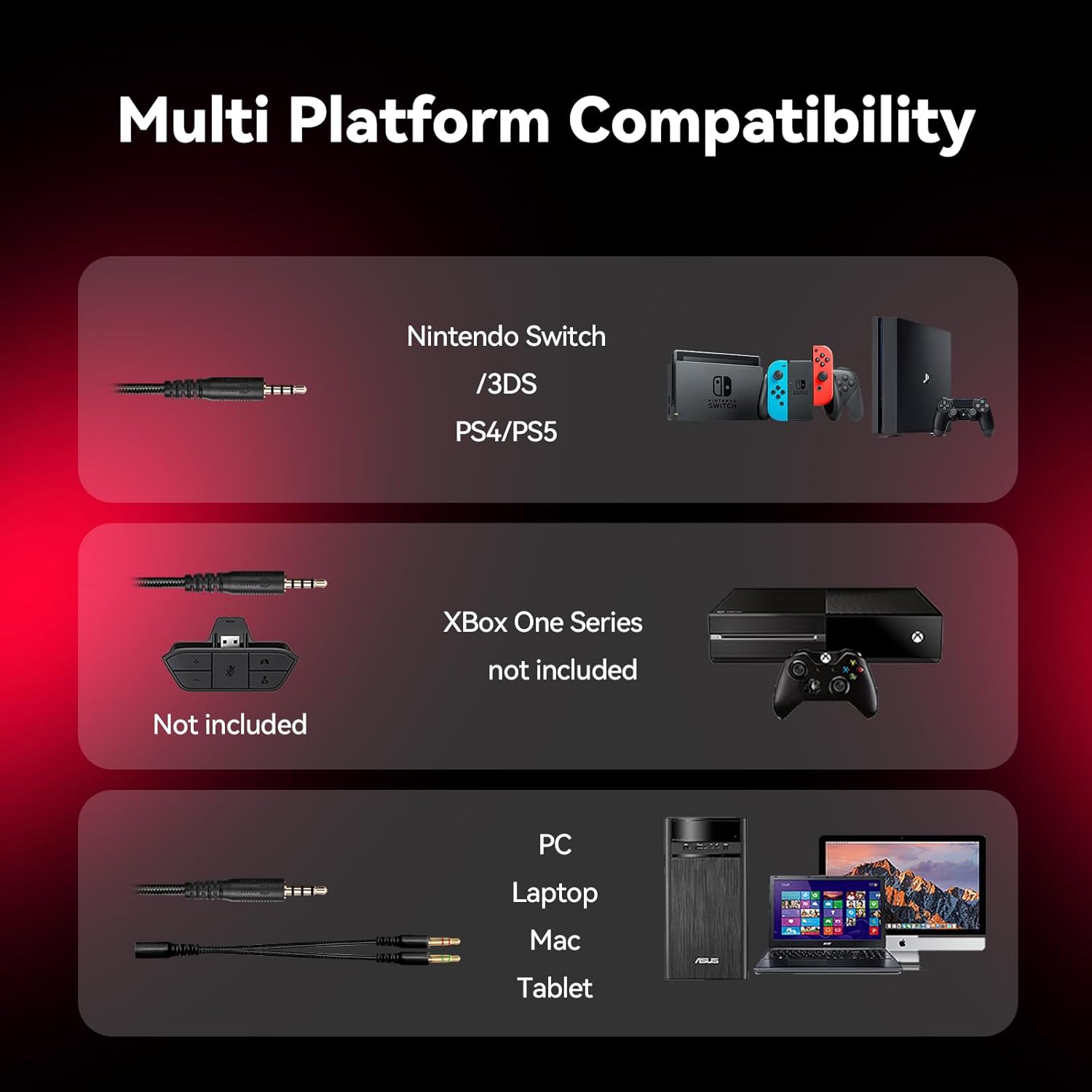 IMYB A88 Gaming Headset with Microphone, Stereo Wired Noise Cancelling Over-Ear Headphones with Mic for Pc, Ps5, Xbox One Series X/S, Ps4, Computer, Laptop, Mac, Nintendo, Gamer (Red) image number 4