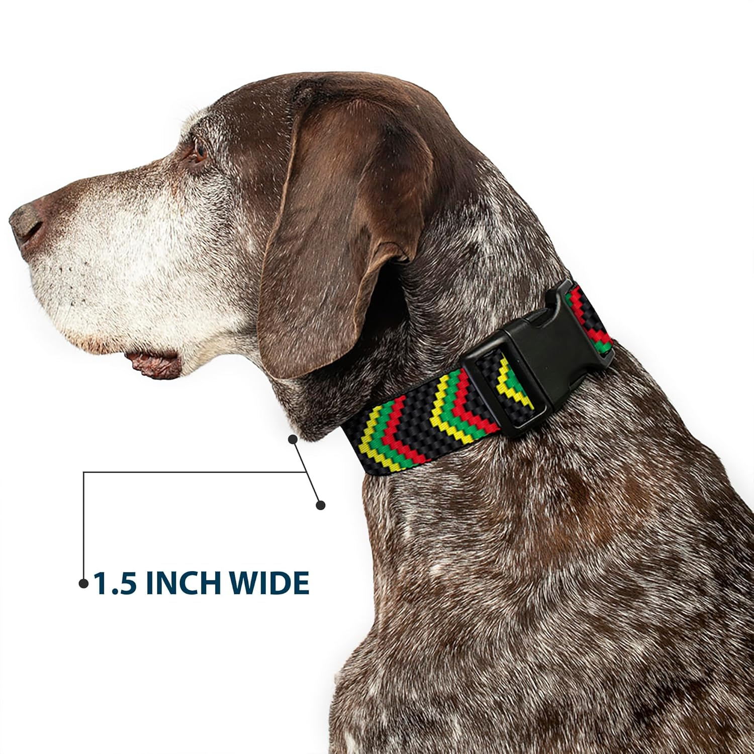 Buckle-Down Plastic Clip Dog Collar, Chevron Weave Black Rasta, 15 to 26 Inches Length X 1.0 Inch Wide image number 6