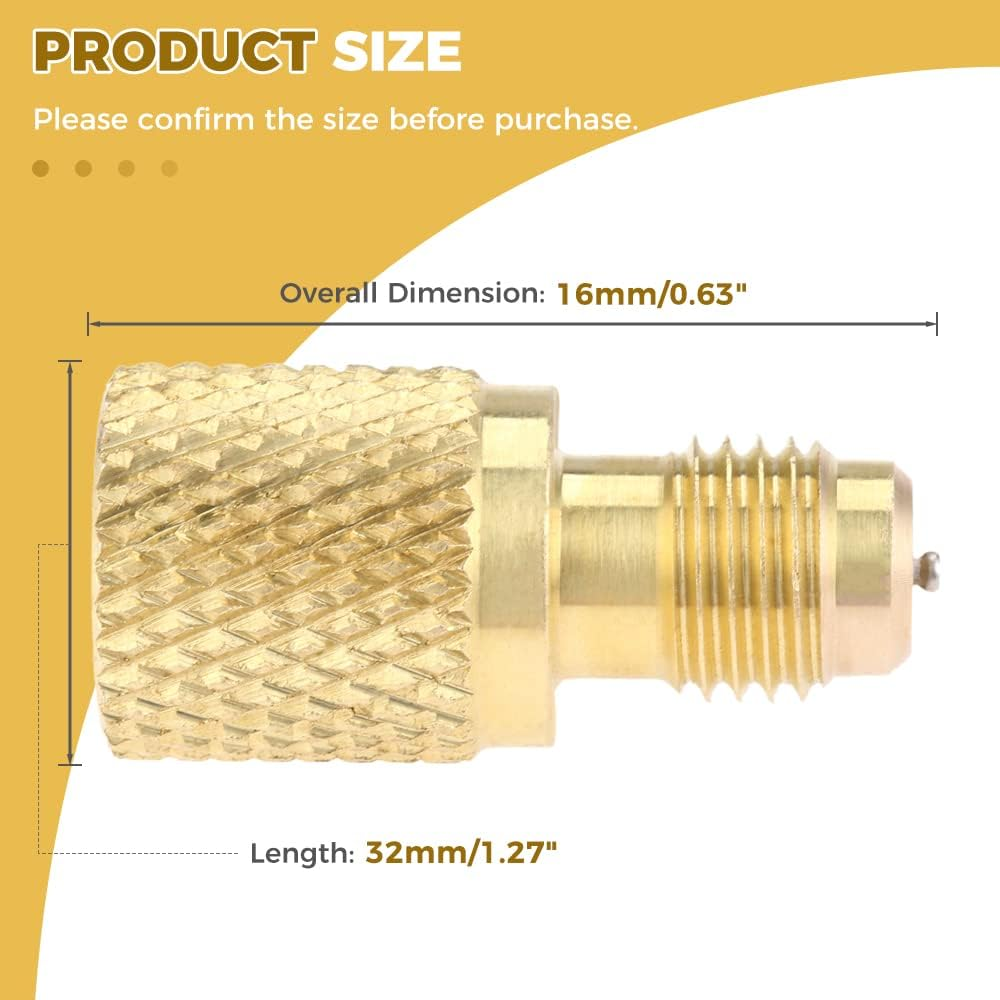 Mtsooning 2 Pcs R134A Brass Adapter Fitting, 1/4" Male to 1/2" Female Freon Refrigerant Tank Adapter with Valve Core Replacement for AC Refrigerant System Vacuum Pump Port Connection image number 1
