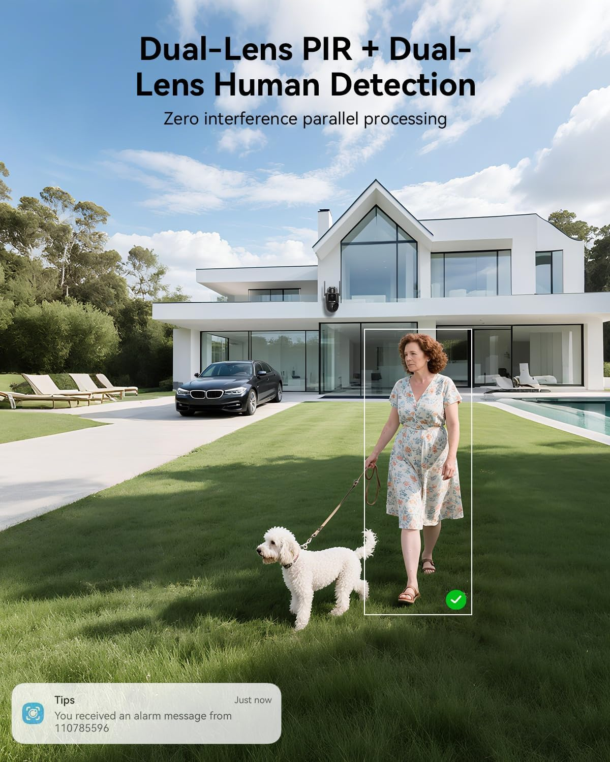 COCOCAM 2K Dual Lens Security Camera Wifi Outdoor Wireless, 10000Mah Battery, 6W Solar Panel, Dual PIR & AI Human Detection, Color Night Vision, 355&deg;P 90&deg;T, AES 128 Encryption, IP66, 2.4G Wifi image number 4