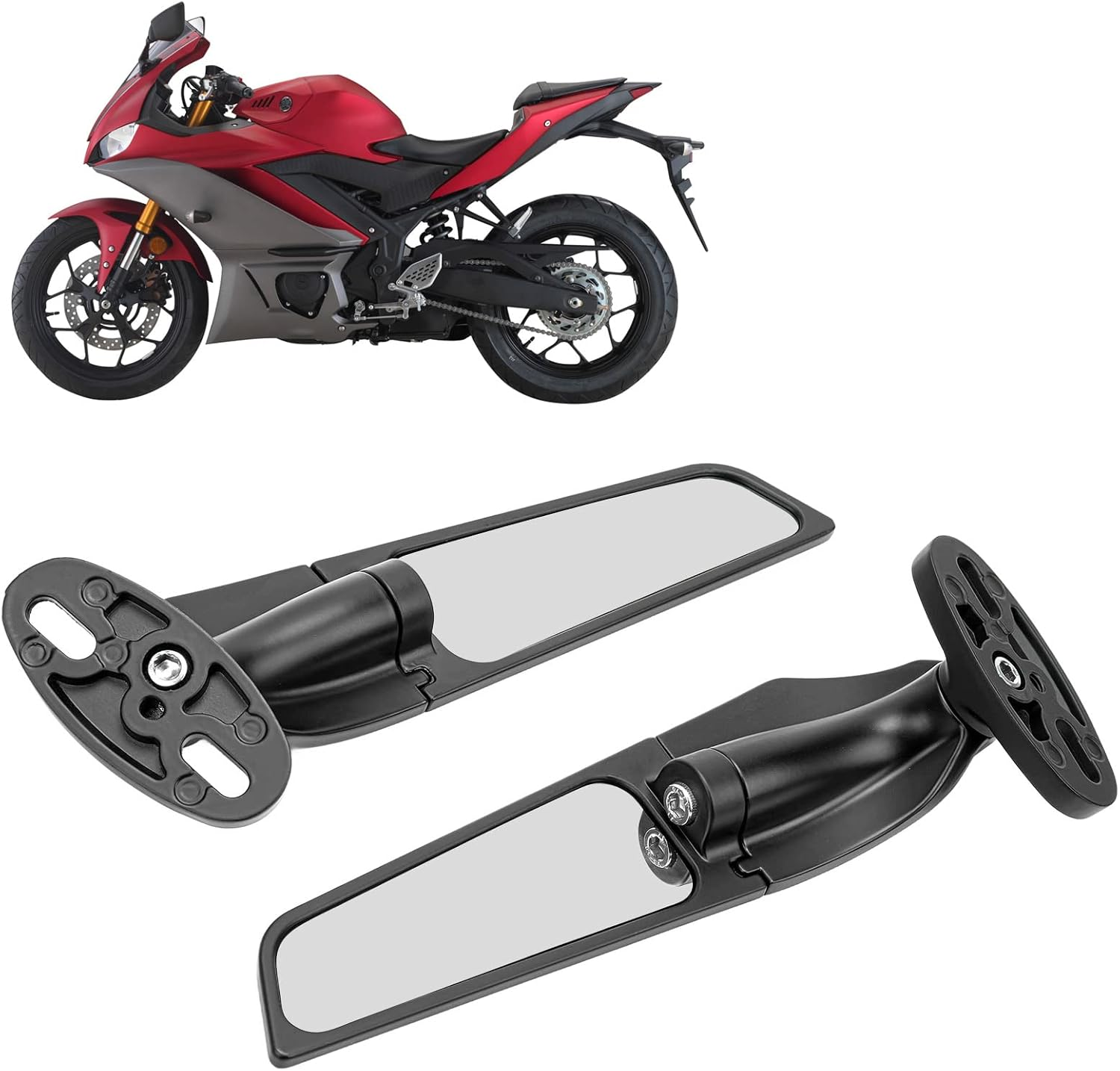 2PCS Motorcycle Rear View Side Mirror, Rotating Wind Wing Adjustable Motorcycle Rearview Mirrors with Installation Accessories, Aluminium Wind Wing for Yamaha R3 V3 R15 R25 R1 R1S image number 5