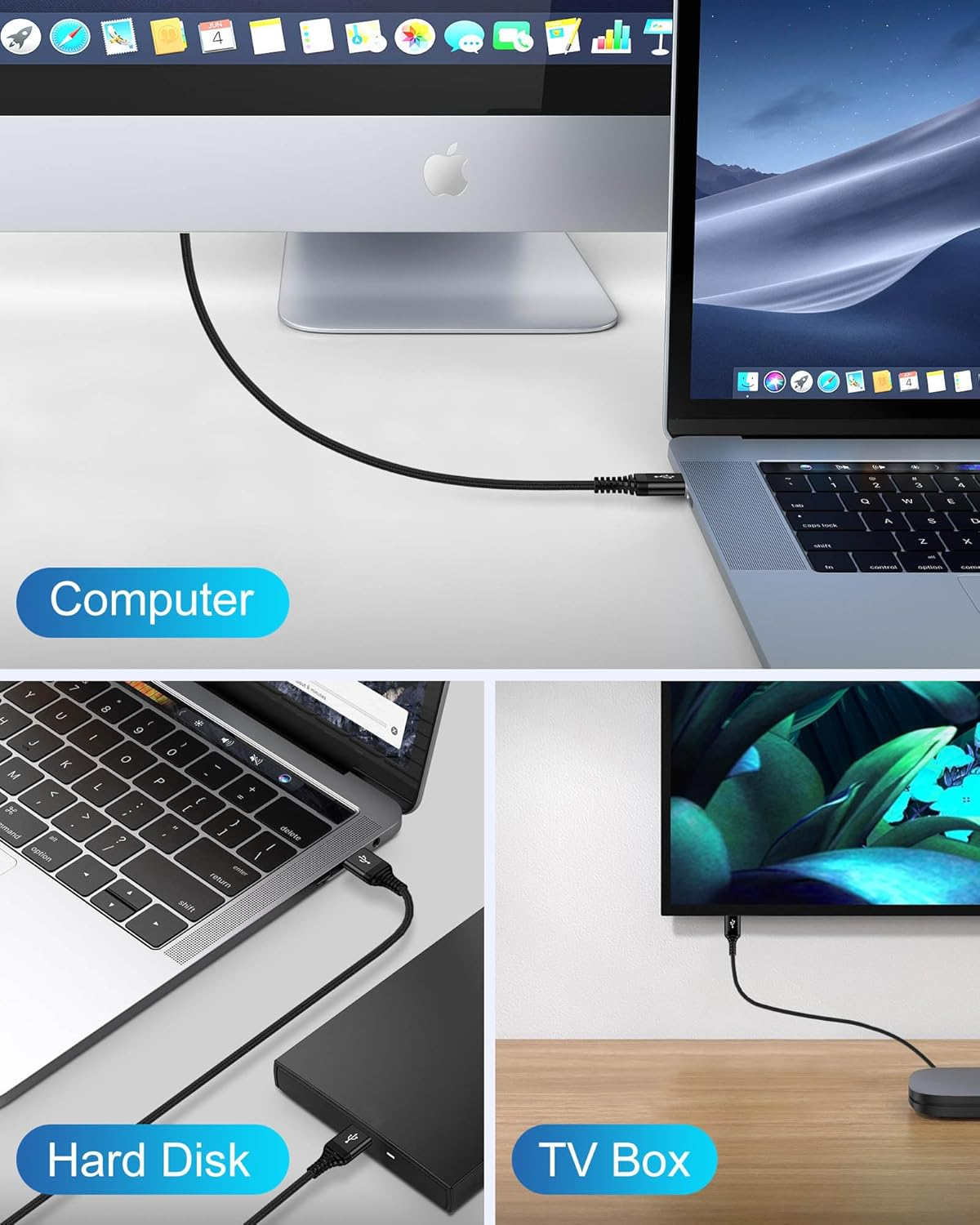 USB to USB Cable 10Ft, Male to Male USB a to USB a Cable for WD Hard Drives, PC, Mac, Laptop, PS4, Xbox - USB 3.0 Type a Impresora Long Usba to Usba Cord, High-Speed Data Transfer Cable, 10 Foot image number 2