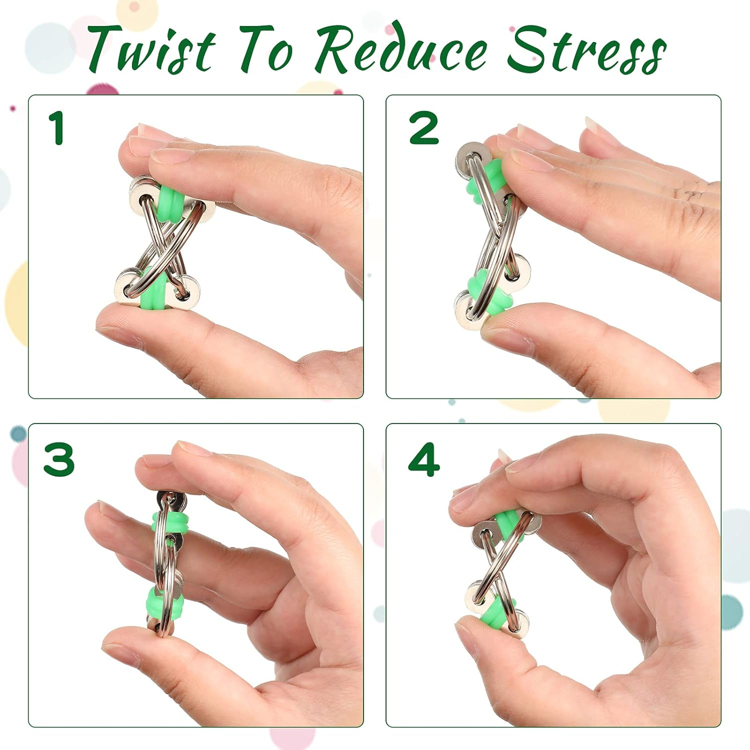 Fidget Bike Chain Flippy Chain Toys for ADHD Stress Relief Finger Toys Fidget Flippy Key Chains for Adults and Teens(20 Pcs,Blue Yellow Red Green Purple) image number 2