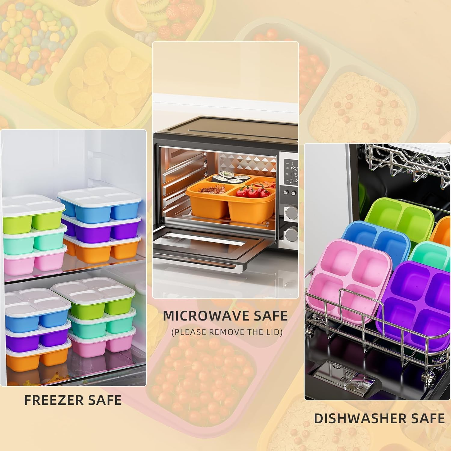 6 Pack Snack Containers, Reusable 4 Compartment Bento Lunch Boxes Food Storage Container with Lids, Divided Lunchable Container, Freezer, Microwave & Dishwasher Safe image number 5