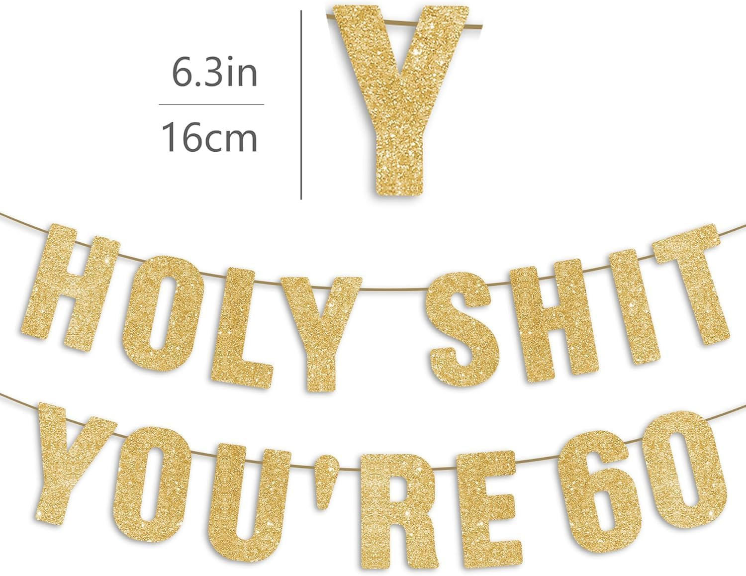 60Th Birthday Banner - Gold Glitter, 60Th Birthday Decorations for Men & Woman, Funny Sixty Sign for Her&Him, 60 Party Sign image number 1